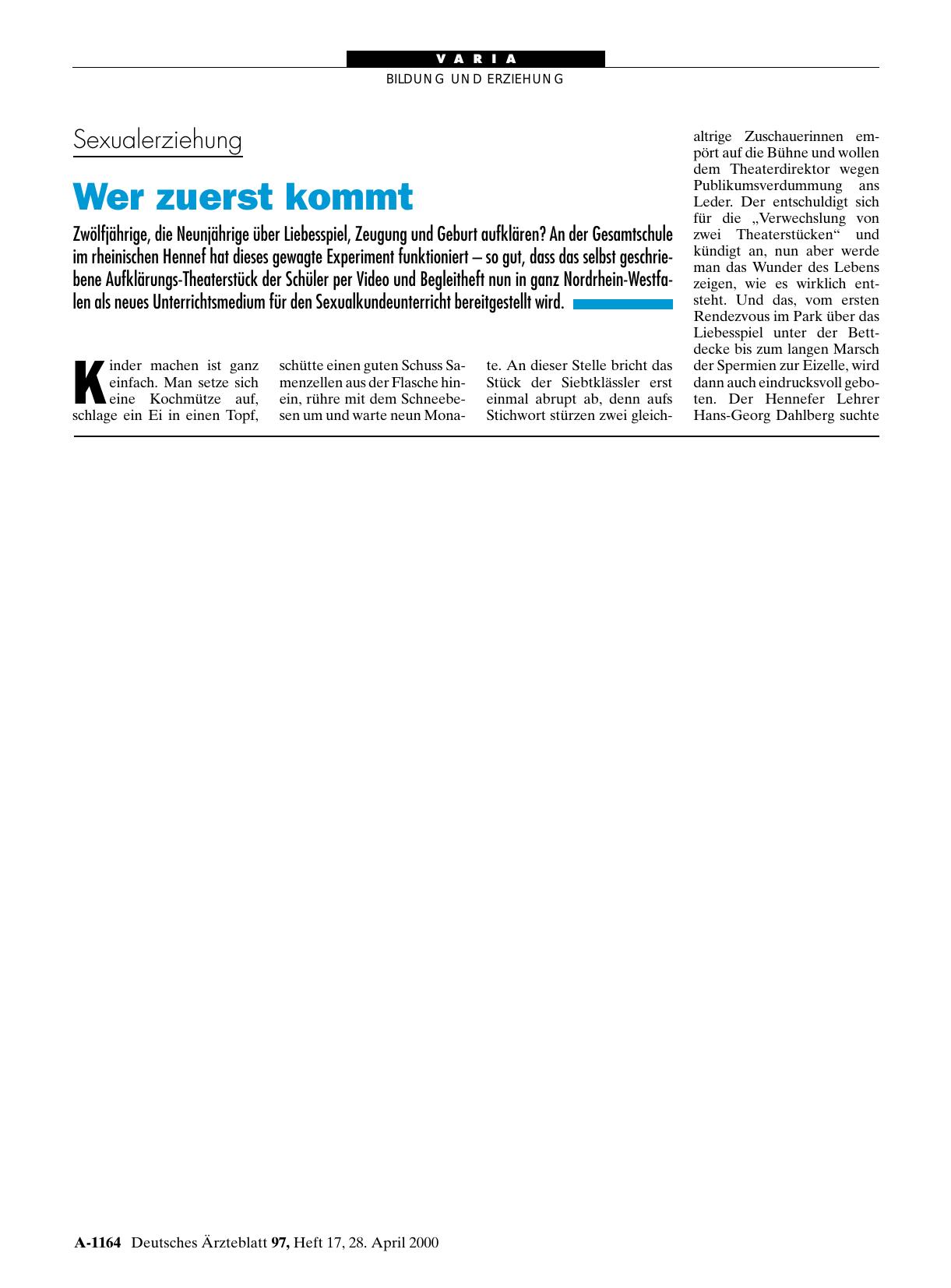 Vorschauseite 1: Sexualerziehung: Wer zuerst kommt