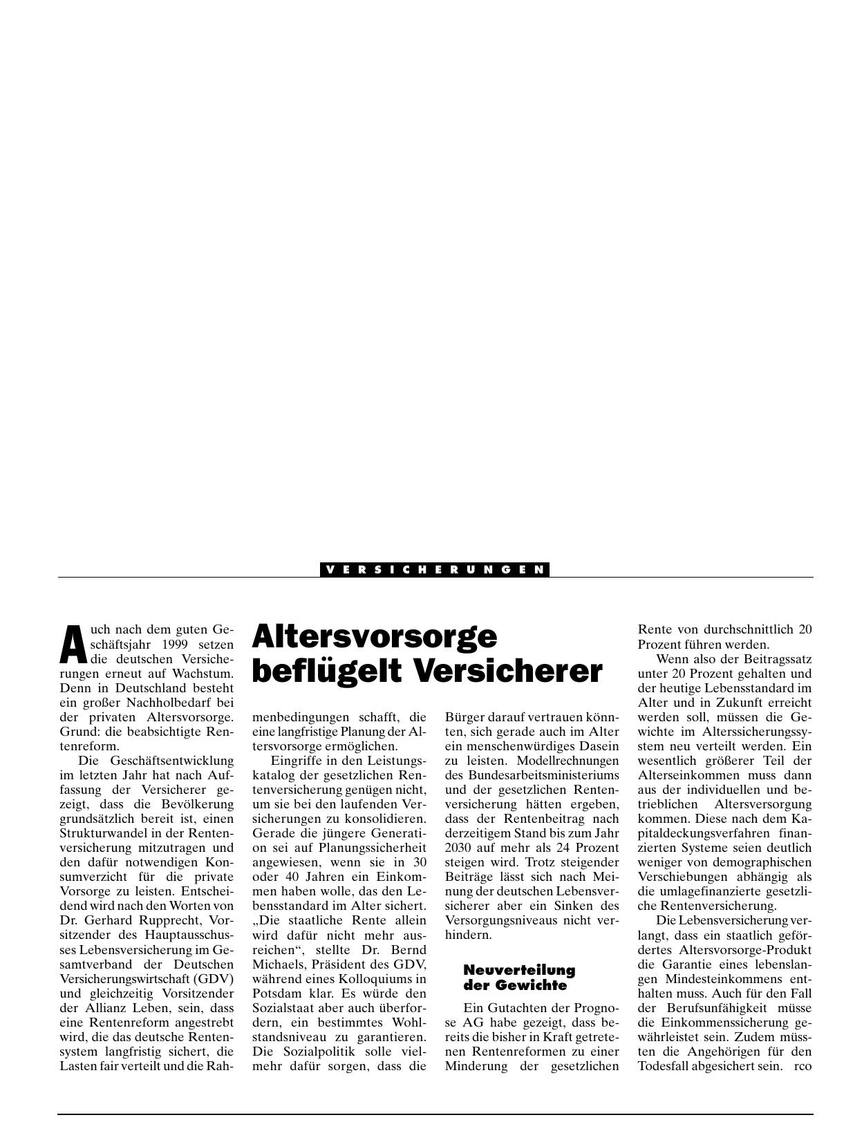 Vorschauseite 1: Altersvorsorge beflügelt Versicherer