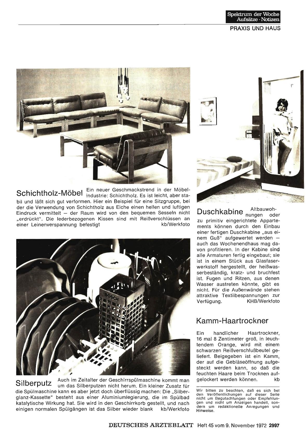 Vorschauseite 1: Schichtholz-Möbel / Silberputz / Duschkabine / Kamm-Haartrockner