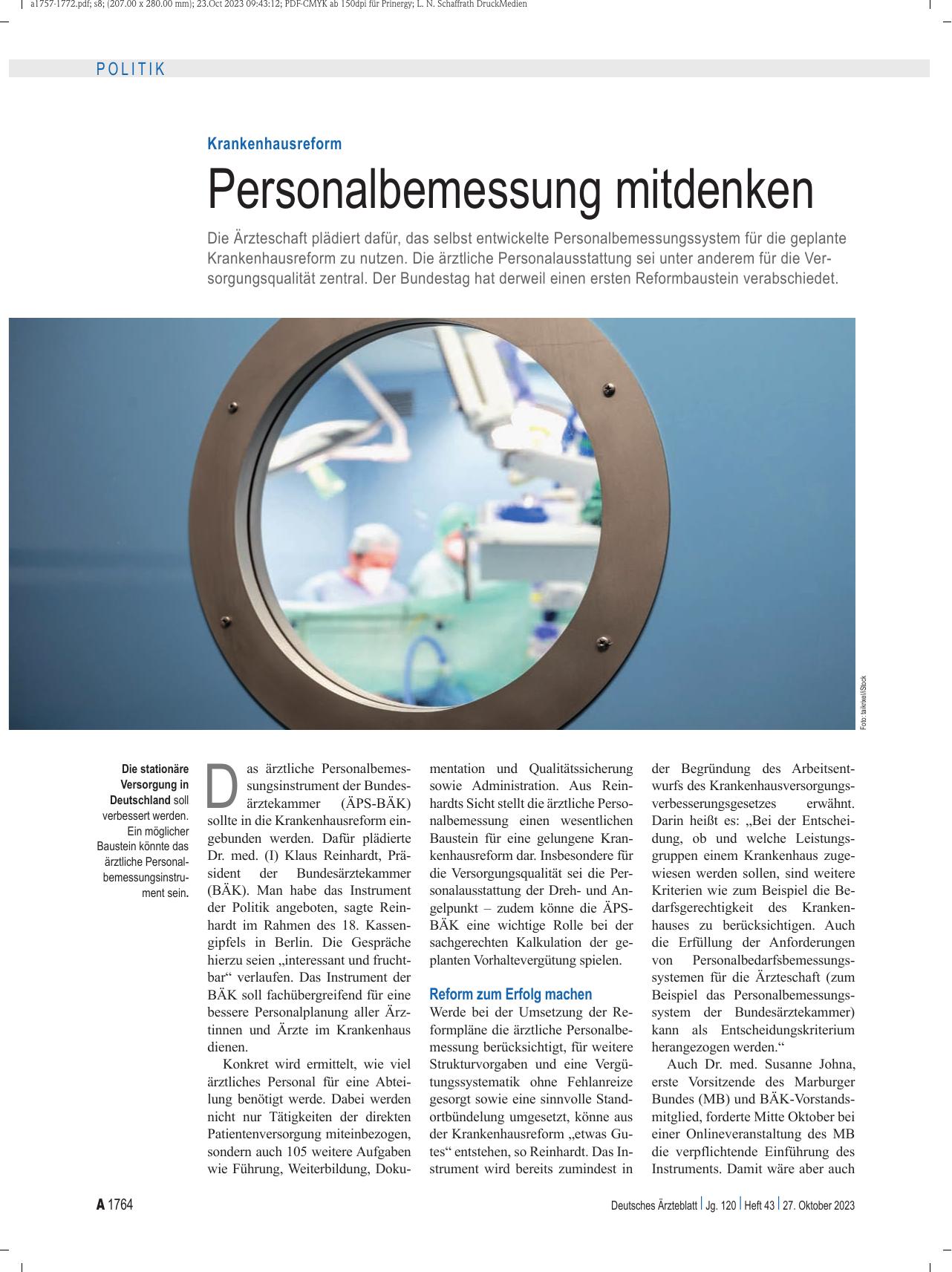 Vorschauseite 1: Krankenhausreform: Personalbemessung mitdenken