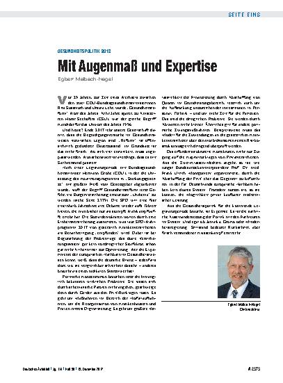 Vorschauseite 1: Gesundheitspolitik 2018: Mit Augenmaß und Expertise