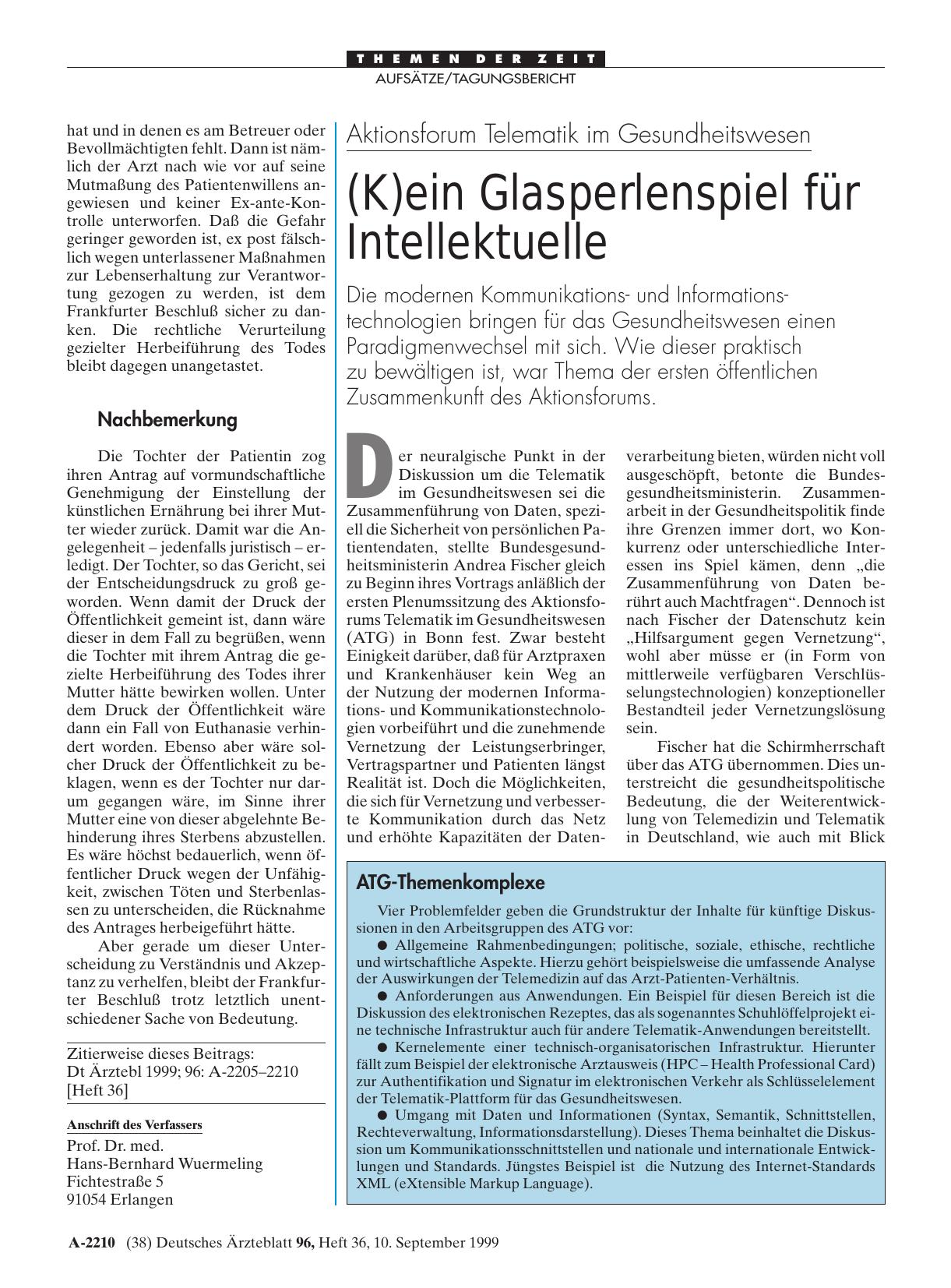 Vorschauseite 1: Aktionsforum Telematik im Gesundheitswesen: (K)ein Glasperlenspiel für Intellektuelle