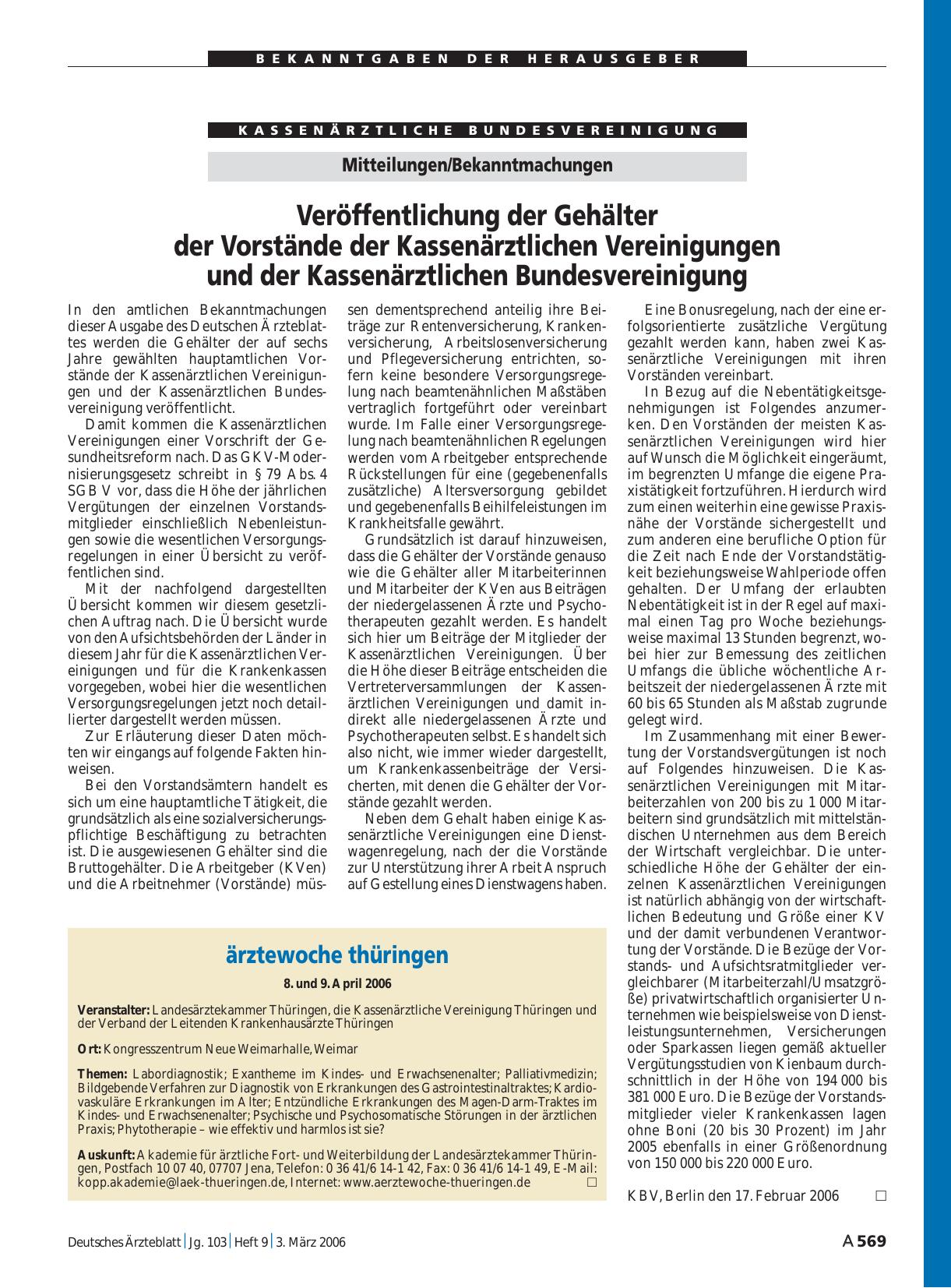 Vorschauseite 1: ärztewoche thüringen 8. und 9. April 2006