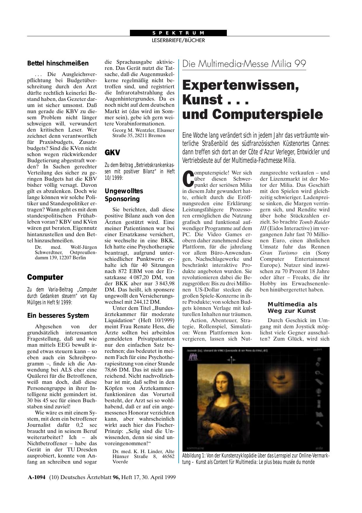 Vorschauseite 1: Die Multimedia-Messe Milia 99: Expertenwissen, Kunst. .. und Computerspiele