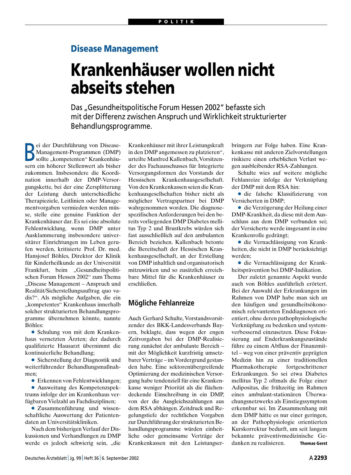 Vorschauseite 1: Disease Management: Krankenhäuser wollen nicht abseits stehen