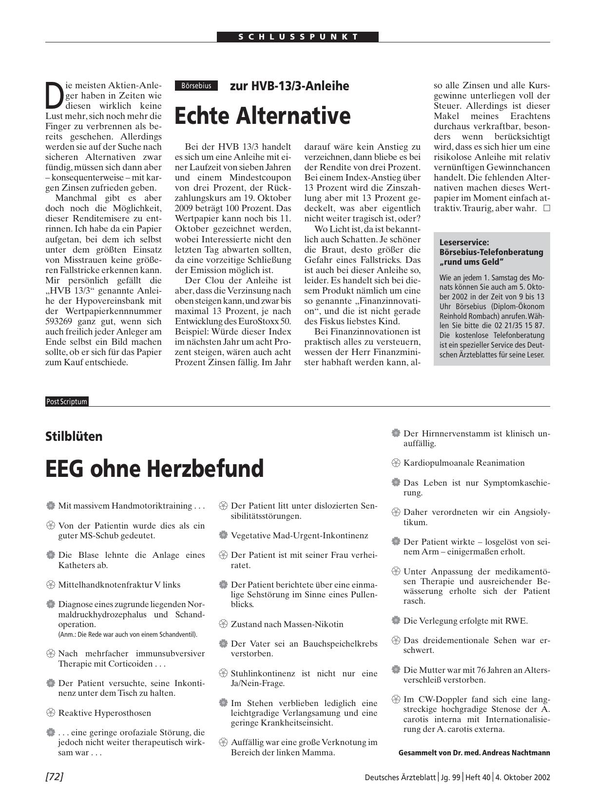 Vorschauseite 1: Stilblüten: EEG ohne Herzbefund