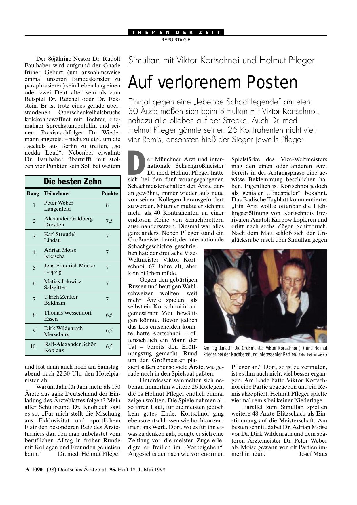 Vorschauseite 1: Simultan mit Viktor Kortschnoi und Helmut Pfleger: Auf verlorenem Posten
