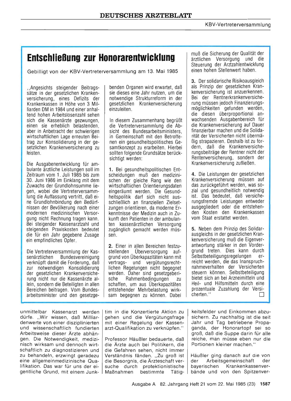 Vorschauseite 1: Entschließung zur Honorarentwicklung