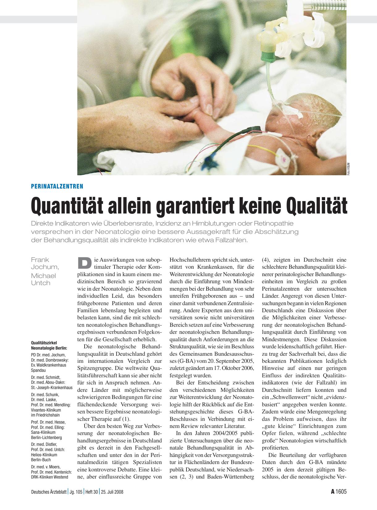 Vorschauseite 1: Perinatalzentren: Quantität allein garantiert keine Qualität