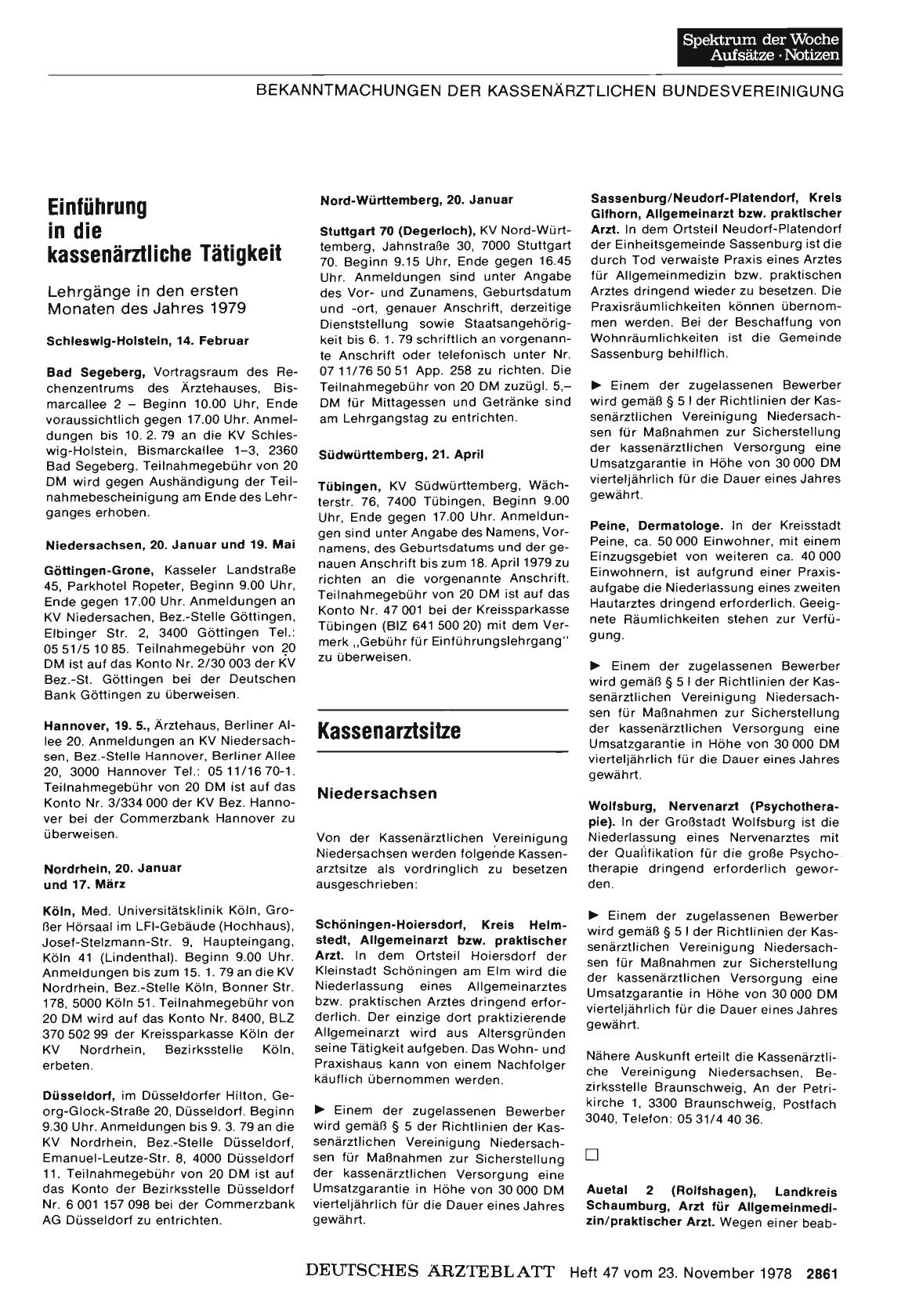 Vorschauseite 1: Einführung in die kassenärztliche Tätigkeit: Lehrgänge in den ersten Monaten des Jahres 1979