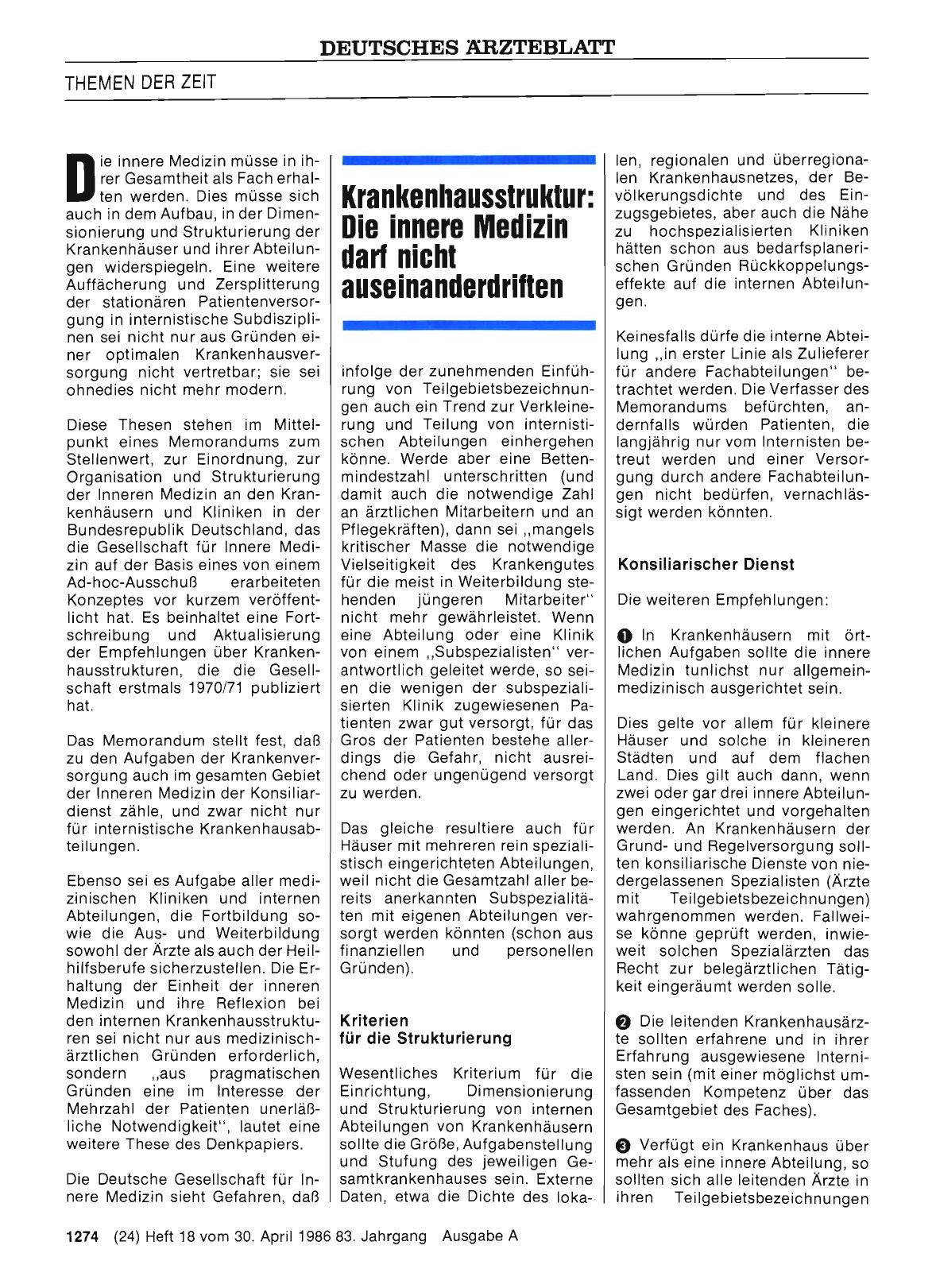 Vorschauseite 1: Krankenhausstruktur: Die innere Medizin darf nicht auseinanderdriften