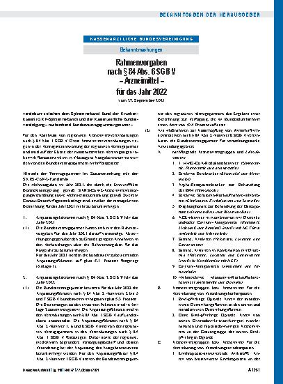 Vorschauseite 1: Rahmenvorgaben nach § 84 Abs. 6 SGB V – Arzneimittel – für das Jahr 2022