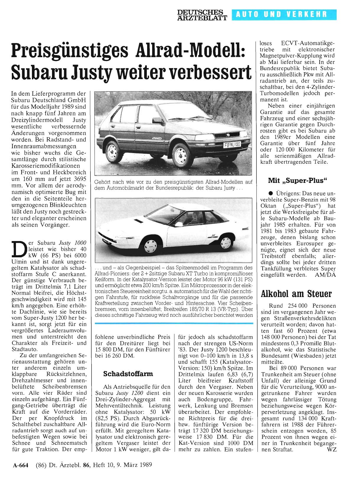 Vorschauseite 1: Preisgünstiges Allrad-Modell: Subaru Justy weiter verbessert