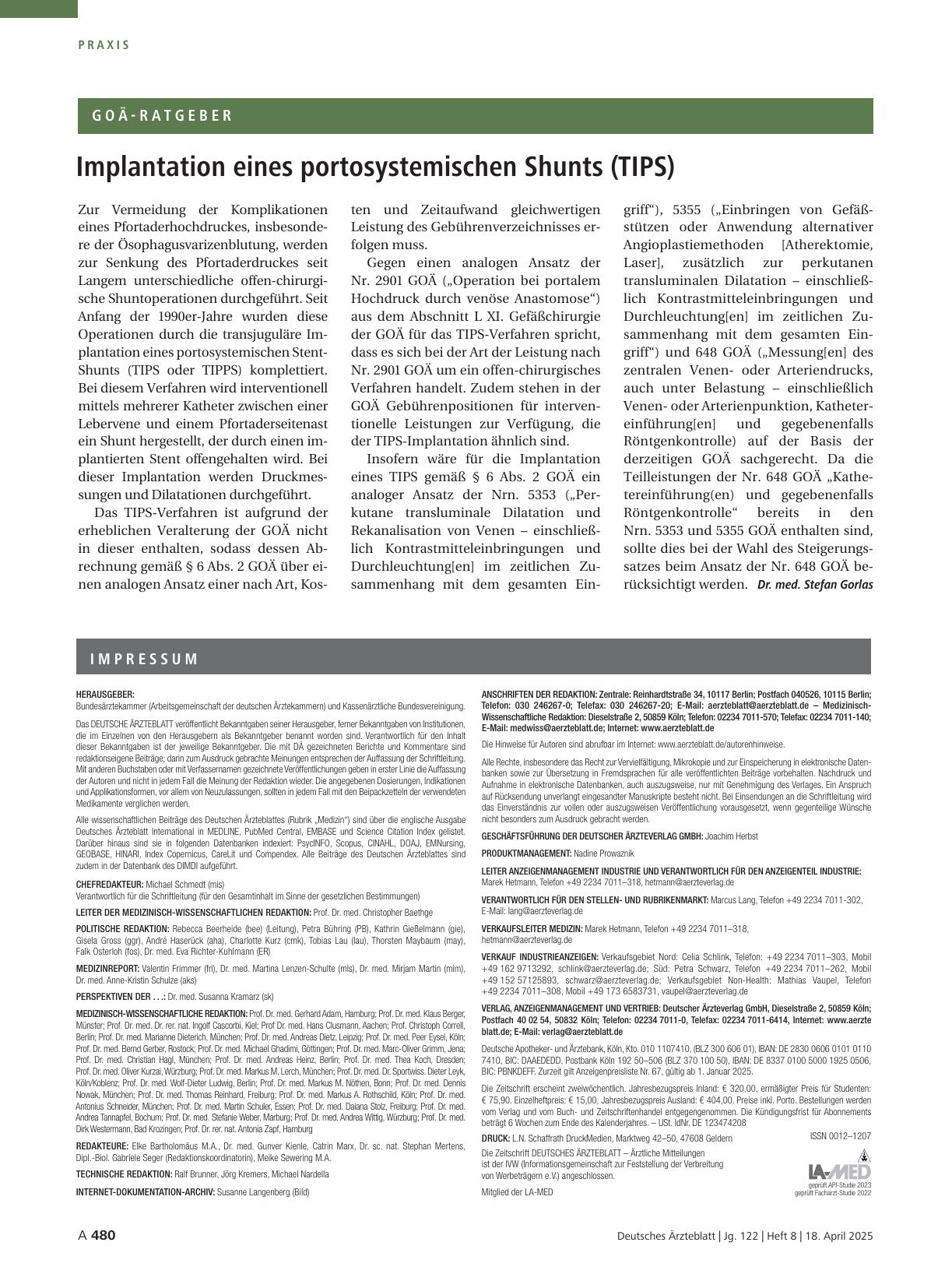 Vorschauseite 1: Implantation eines portosystemischen Shunts (TIPS)