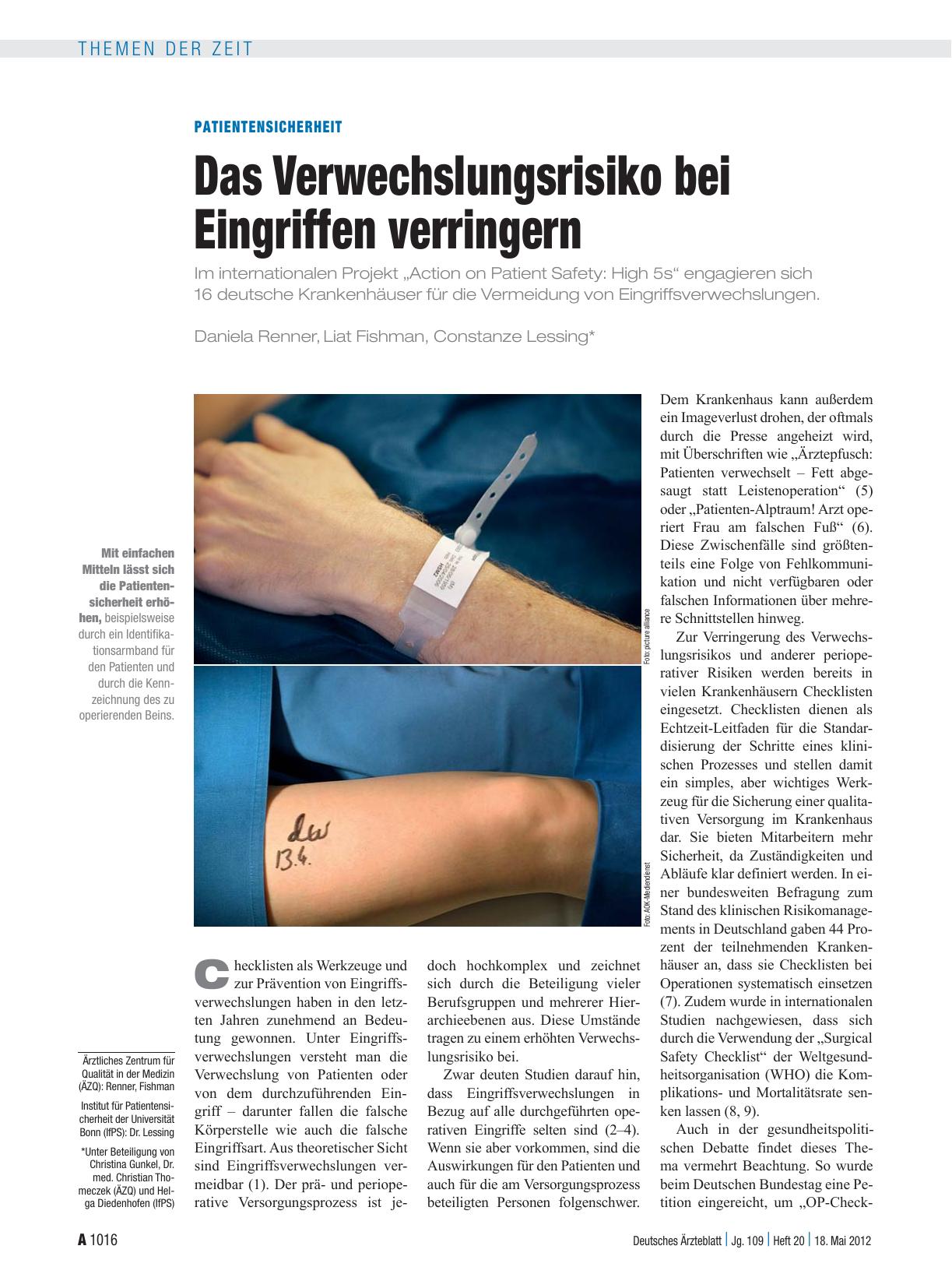 Vorschauseite 1: Patientensicherheit: Das Verwechslungsrisiko bei Eingriffen verringern