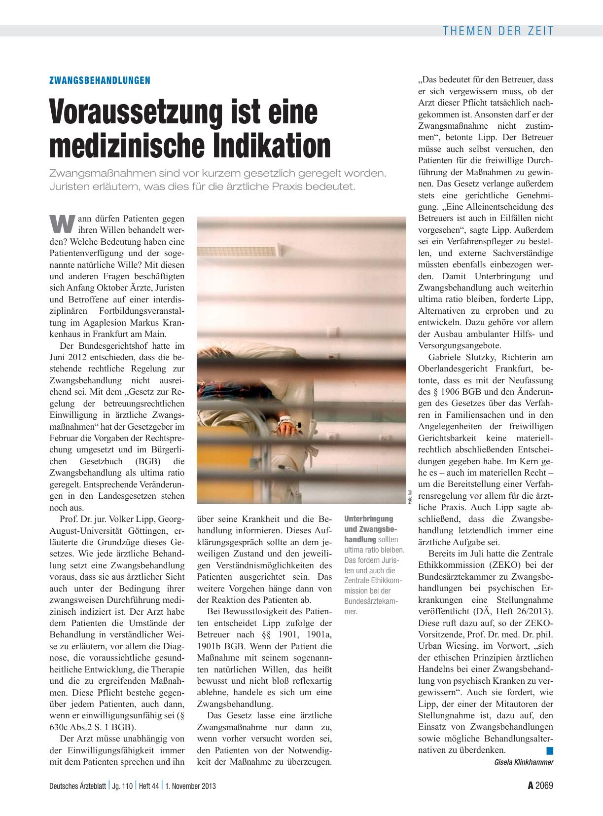 Vorschauseite 1: Zwangsbehandlungen: Voraussetzung ist eine medizinische Indikation