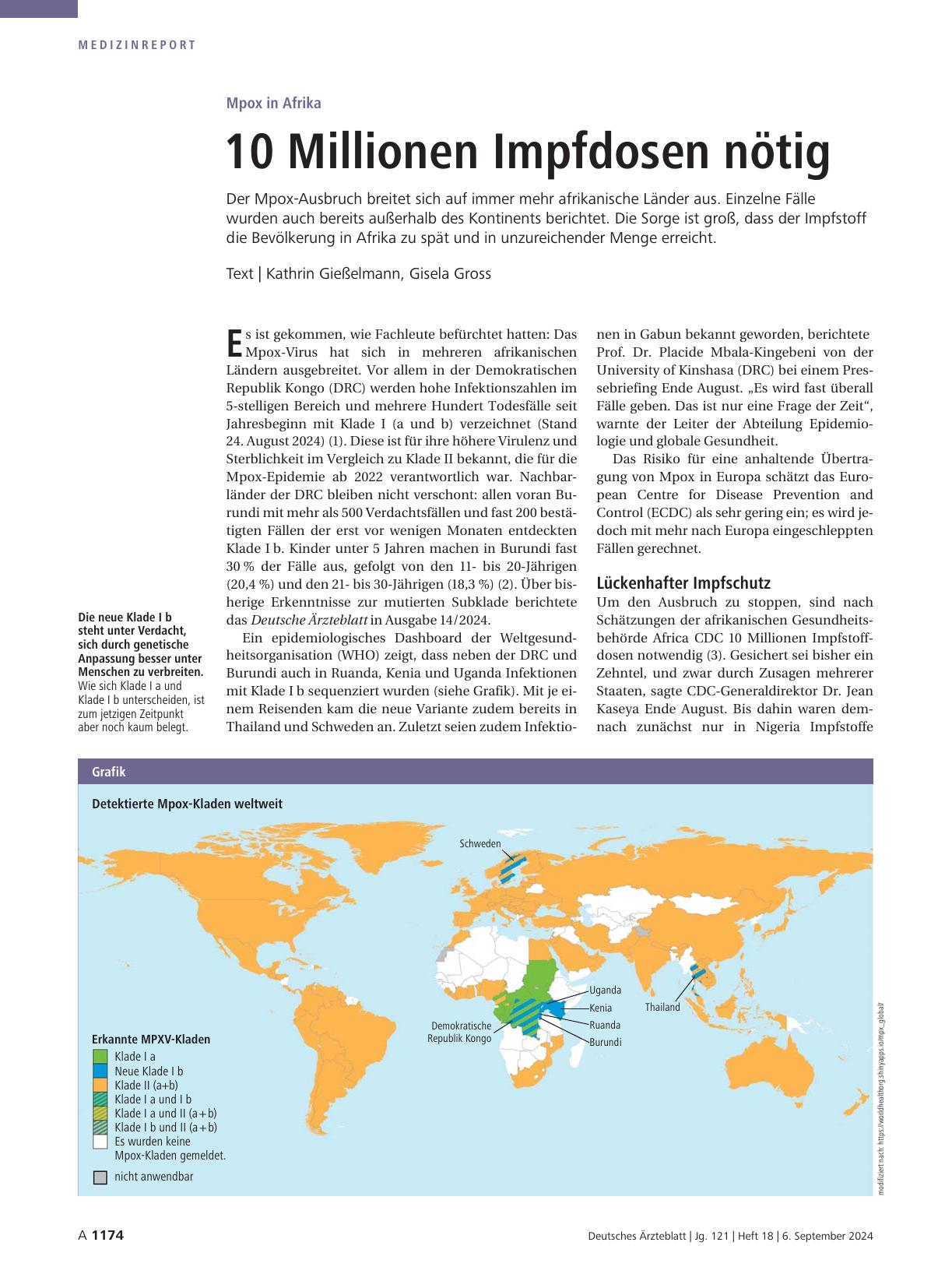 Vorschauseite 1: Impox in Afrika: 10 Millionen Impfdosen nötig