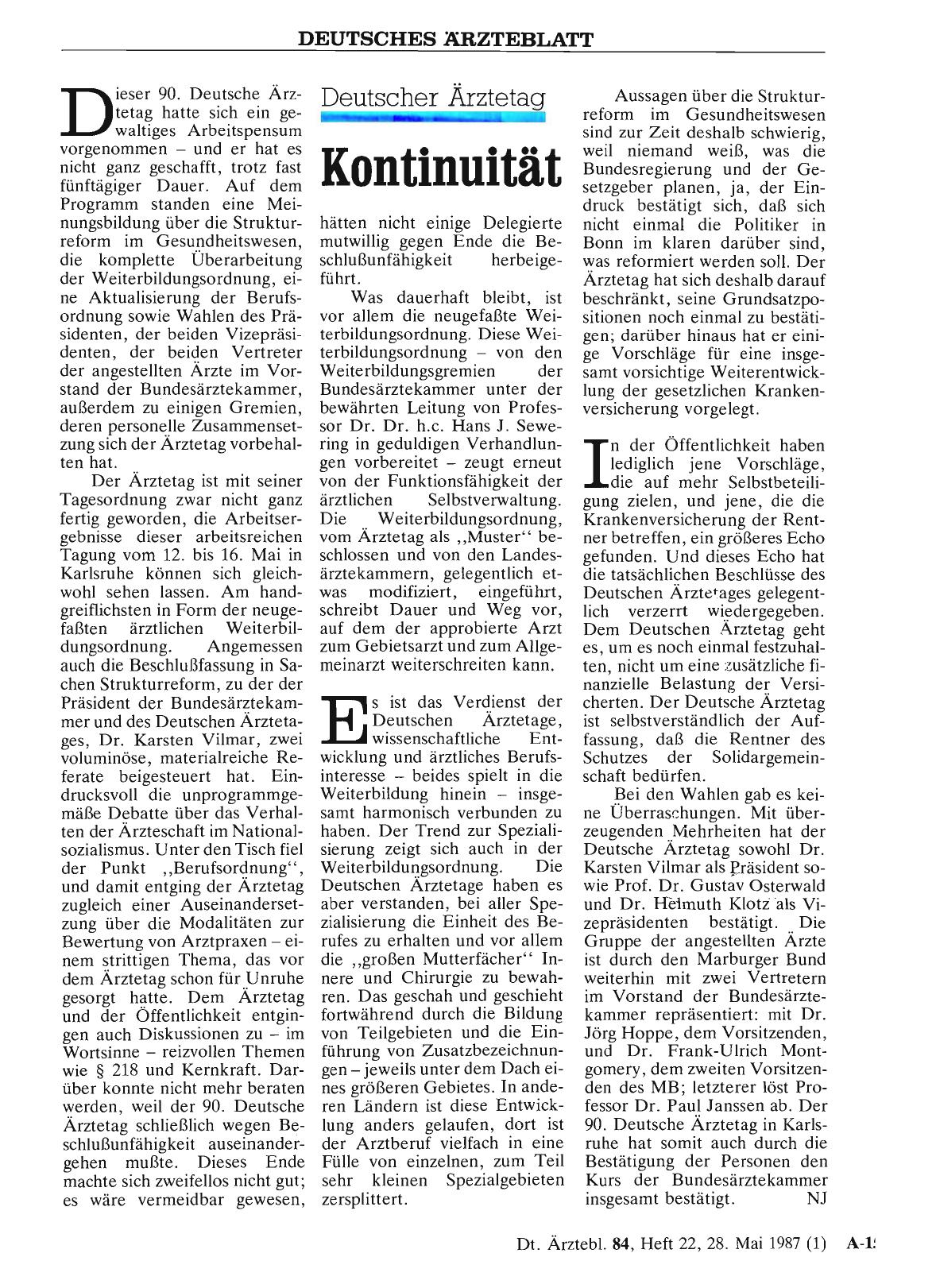 Vorschauseite 1: Deutscher Ärztetag: Kontinuität