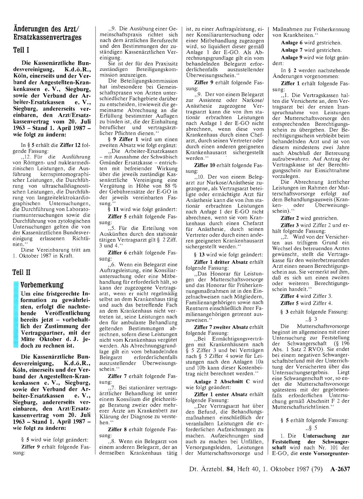 Vorschauseite 1: Änderungen des Arzt/Ersatzkassenvertrages