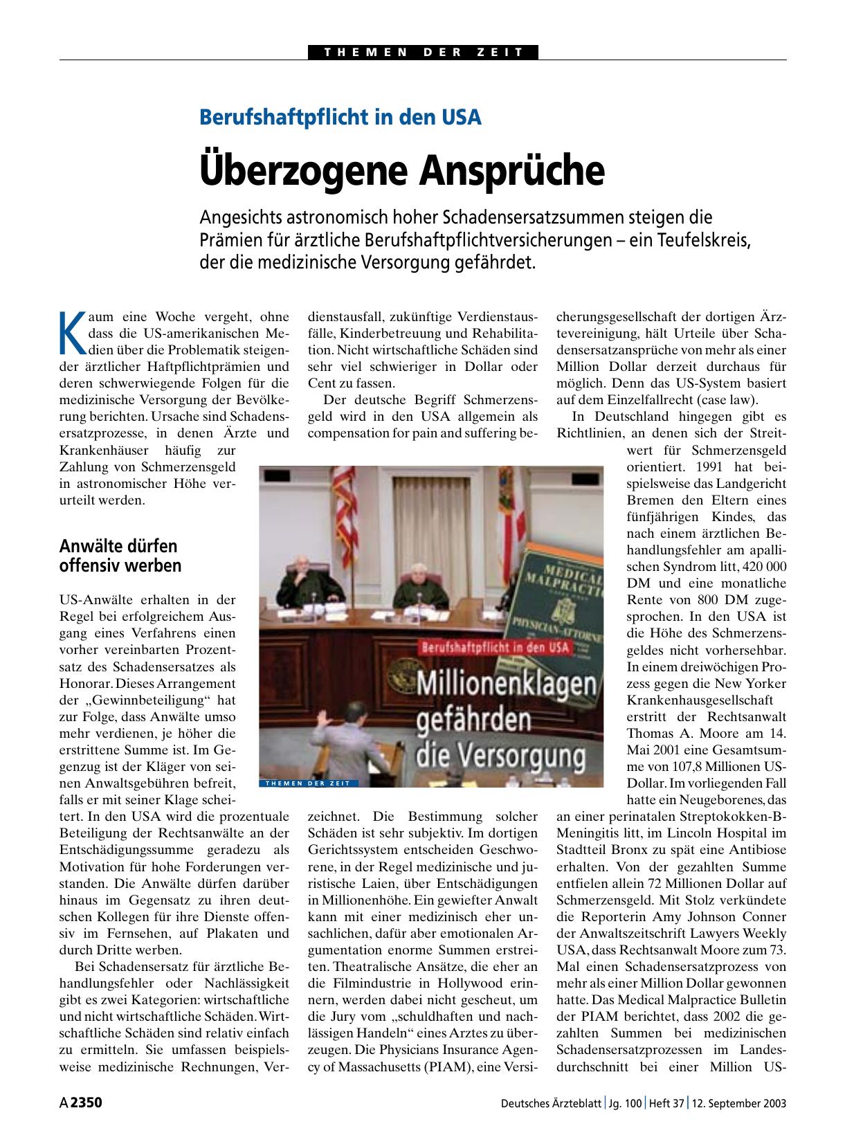 Vorschauseite 1: Berufshaftpflicht in den USA: Überzogene Ansprüche
