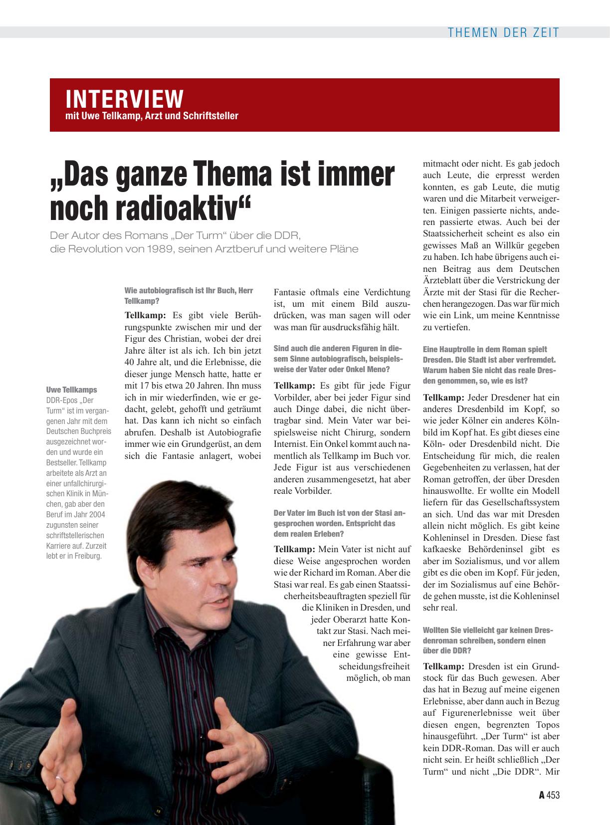 Vorschauseite 1: Interview mit Uwe Tellkamp, Arzt und Schriftsteller: „Das ganze Thema ist immer noch radioaktiv“