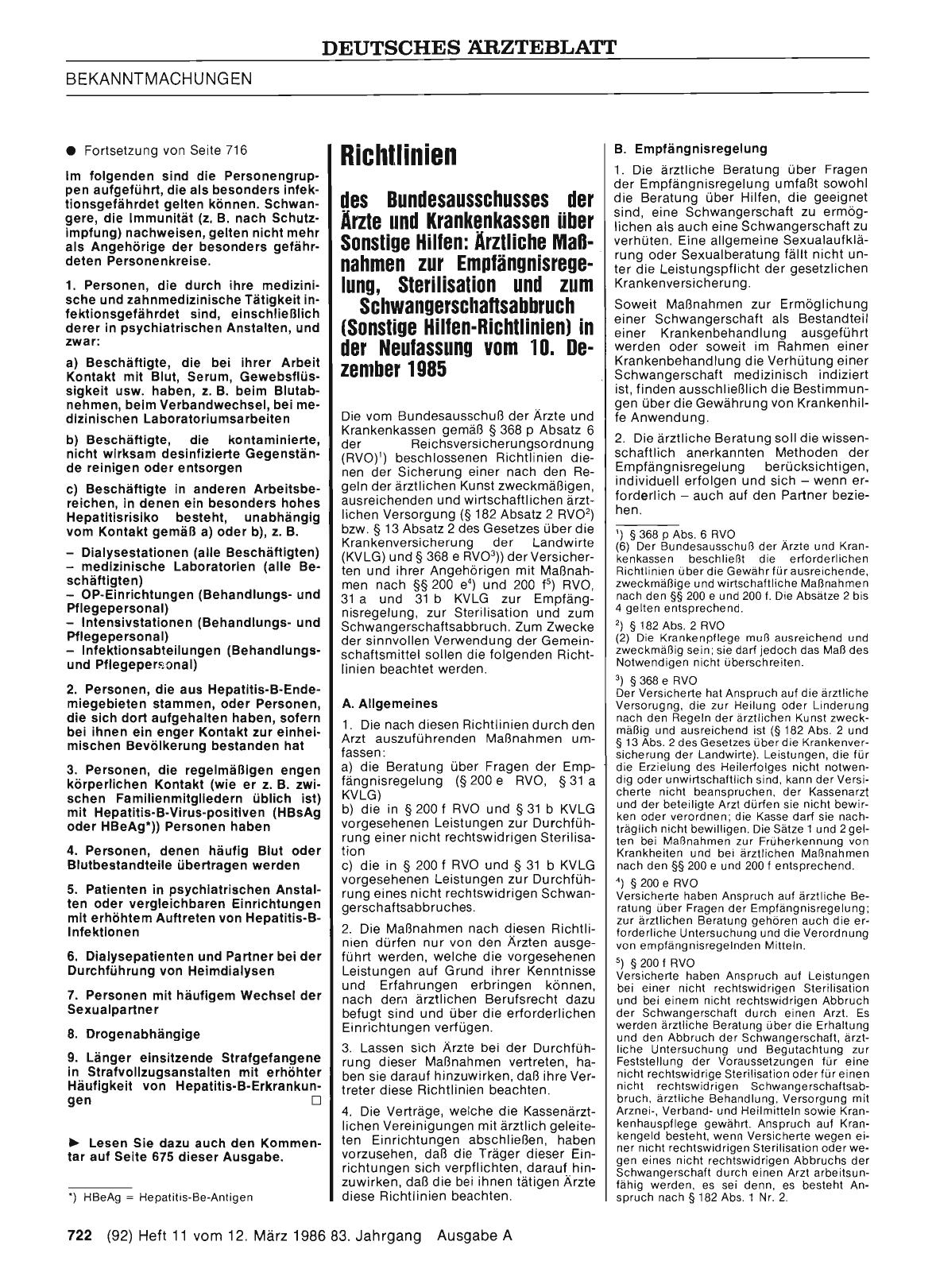 Vorschauseite 1: Richtlinien des Bundesausschusses der Ärzte und Krankenkassen über Sonstige Hilfen: Ärztliche Maßnahmen zur Empfängnisregelung, Sterilisation und zum Schwangerschaftsabbruch (Sons…