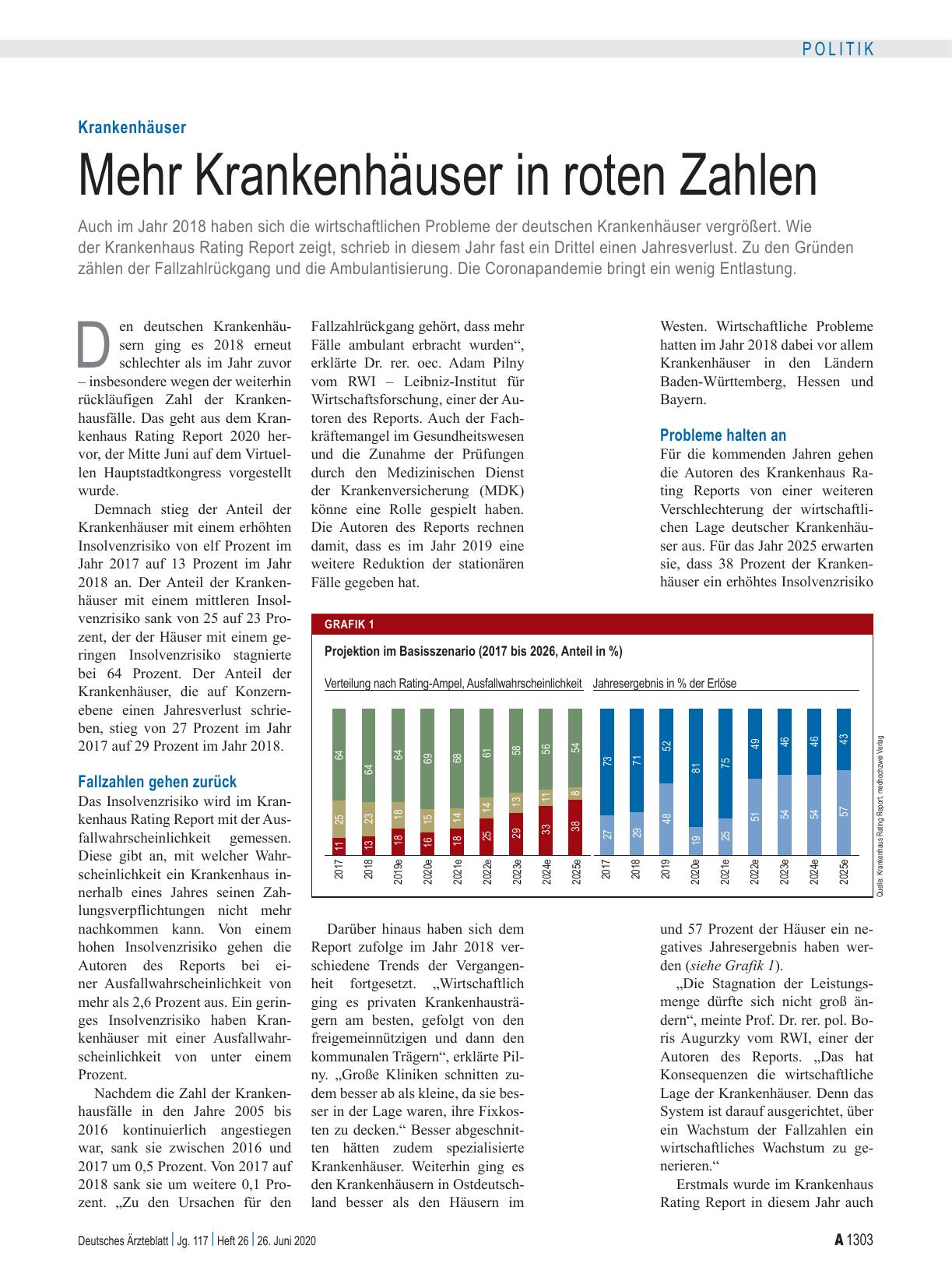 Vorschauseite 1: Krankenhäuser: Mehr Krankenhäuser in roten Zahlen