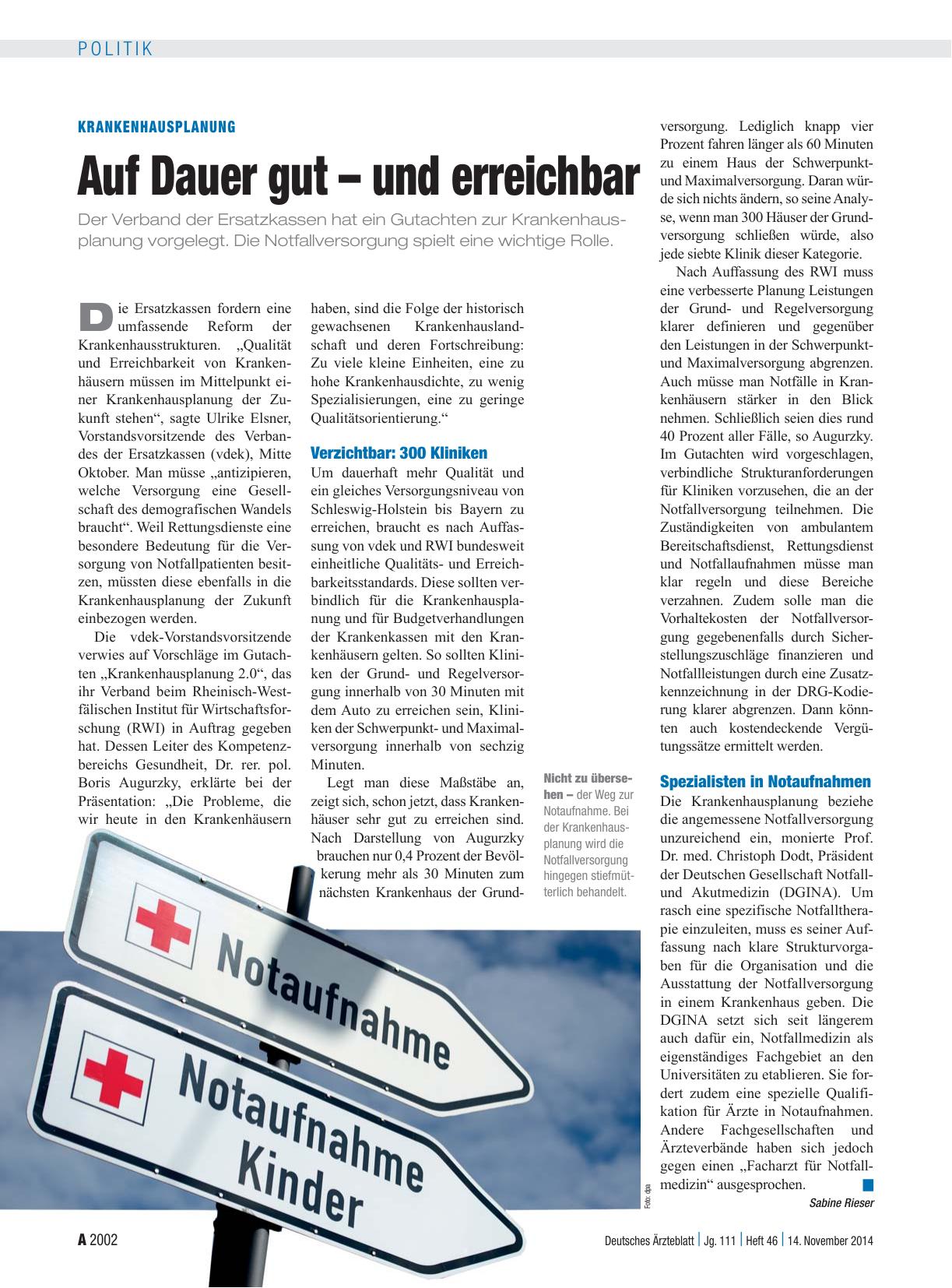 Vorschauseite 1: Krankenhausplanung: Auf Dauer gut – und erreichbar