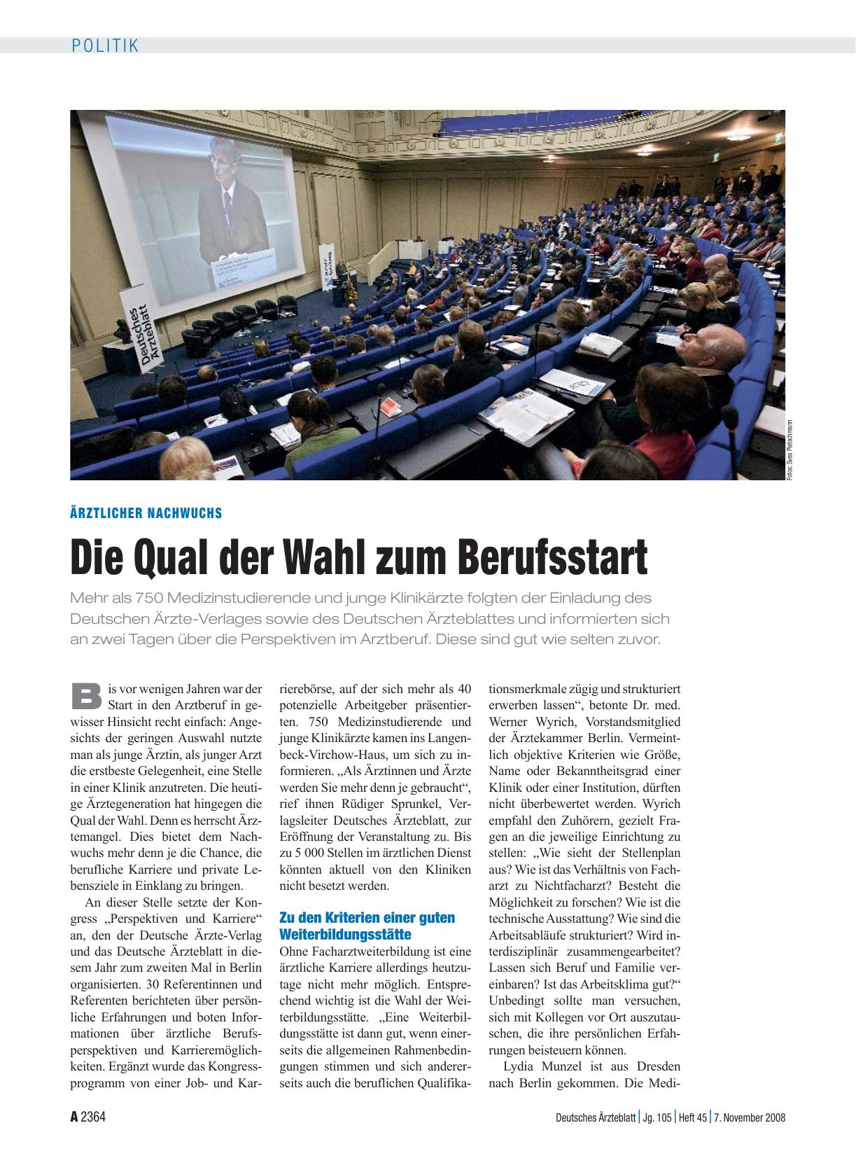 Vorschauseite 1: Ärztlicher Nachwuchs: Die Qual der Wahl zum Berufsstart