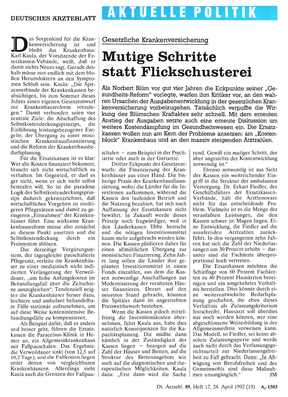 Vorschauseite 1: Gesetzliche Krankenversicherung: Mutige Schritte statt Flickschusterei