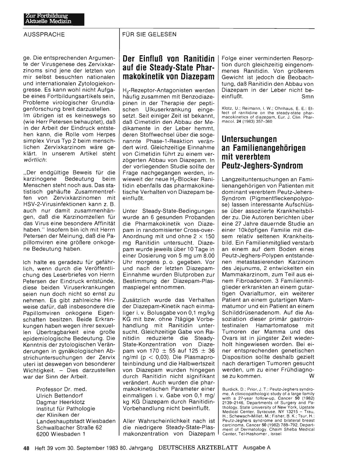 Vorschauseite 1: Der Einfluß von Ranitidin auf die Steady-State Pharmakokinetik von Diazepam
