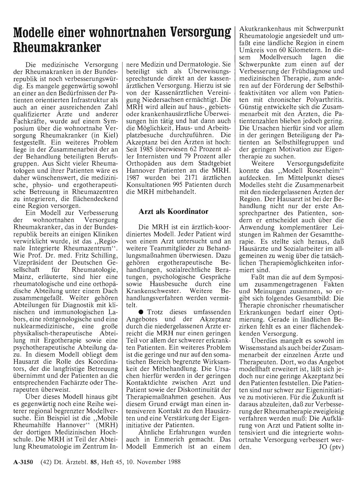Vorschauseite 1: Modelle einer wohnortnahen Versorgung Rheumakranker