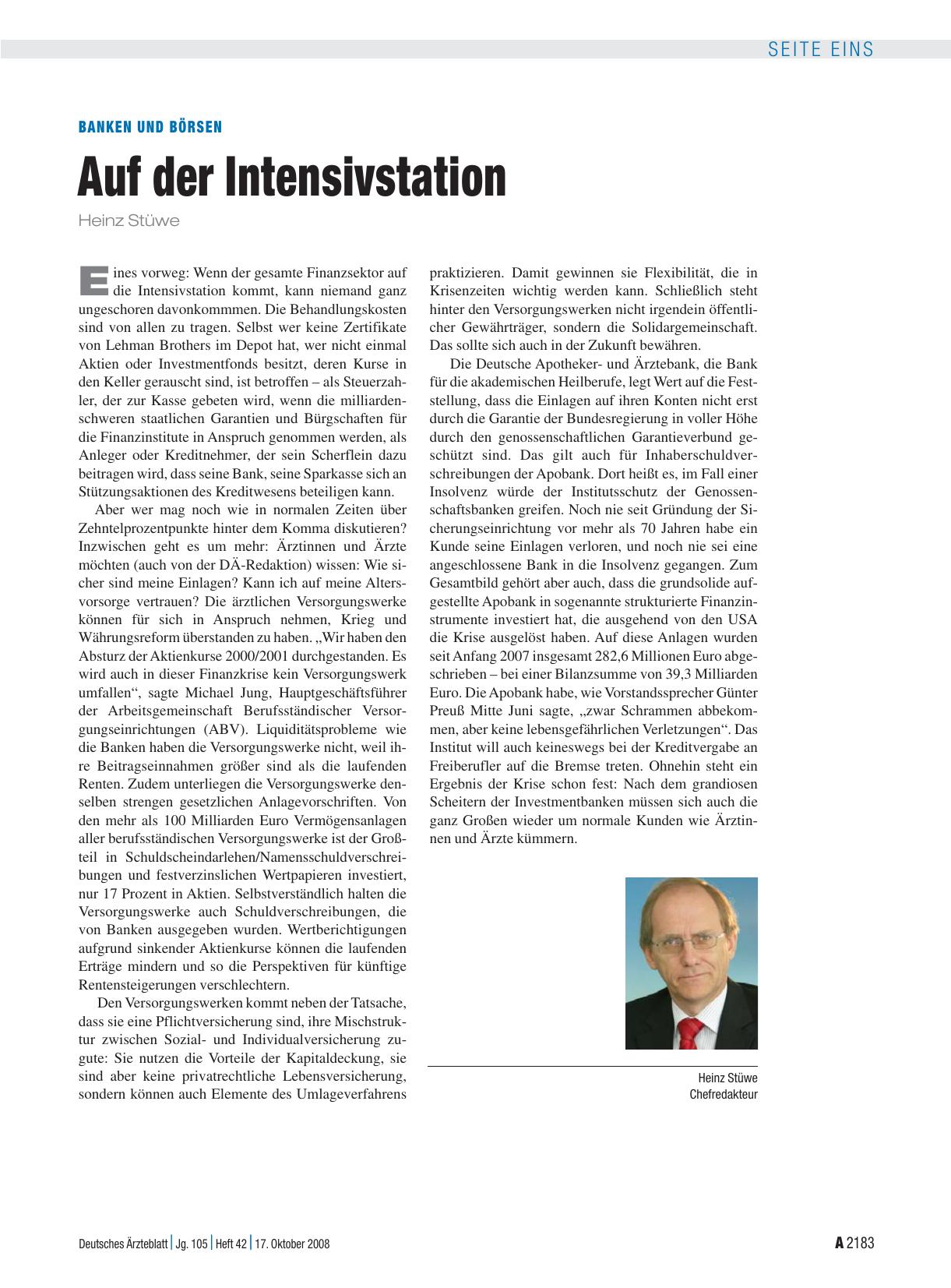 Vorschauseite 1: Banken und Börsen: Auf der Intensivstation