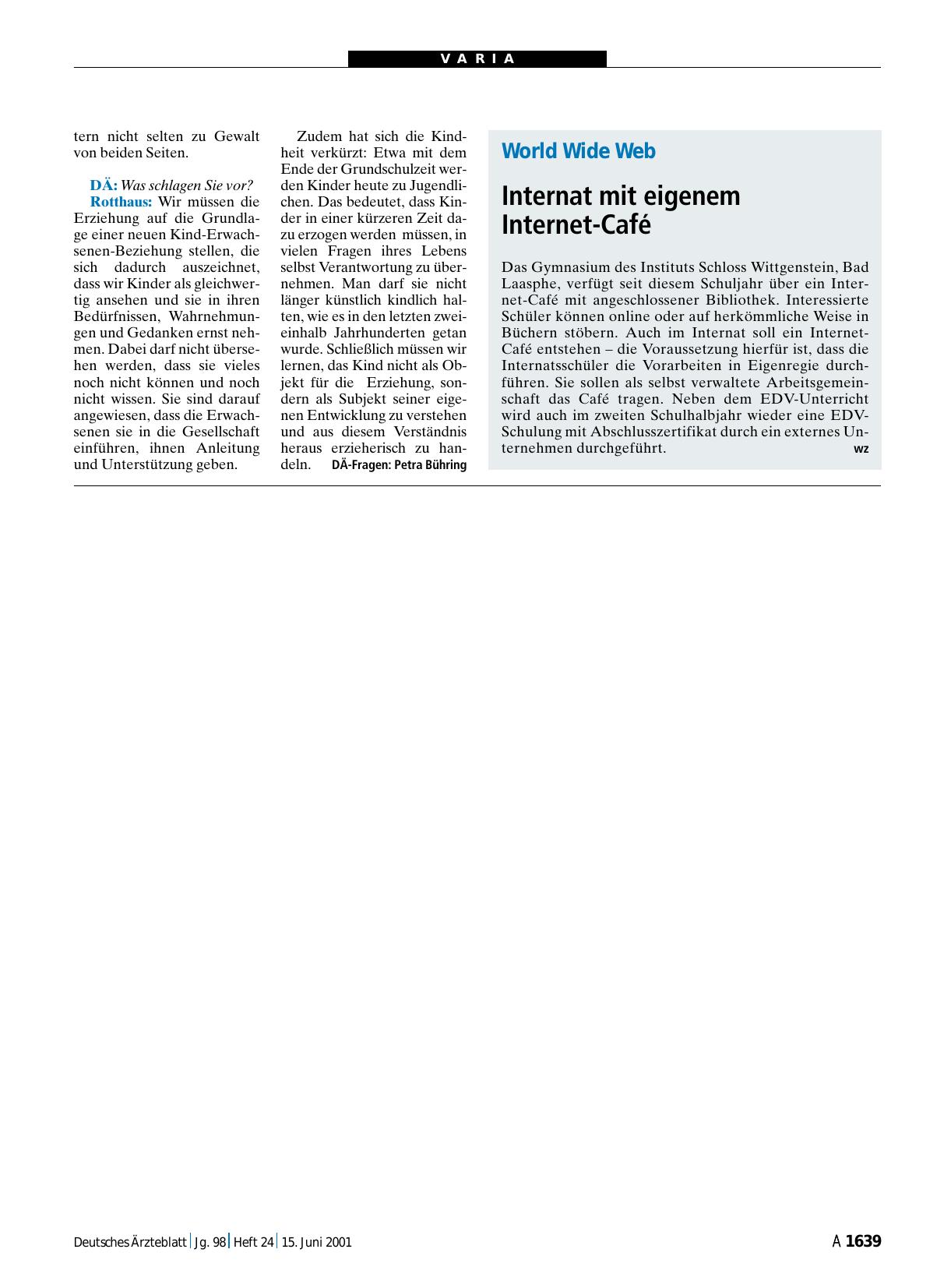 Vorschauseite 1: World Wide Web: Internat mit eigenem Internet-Café