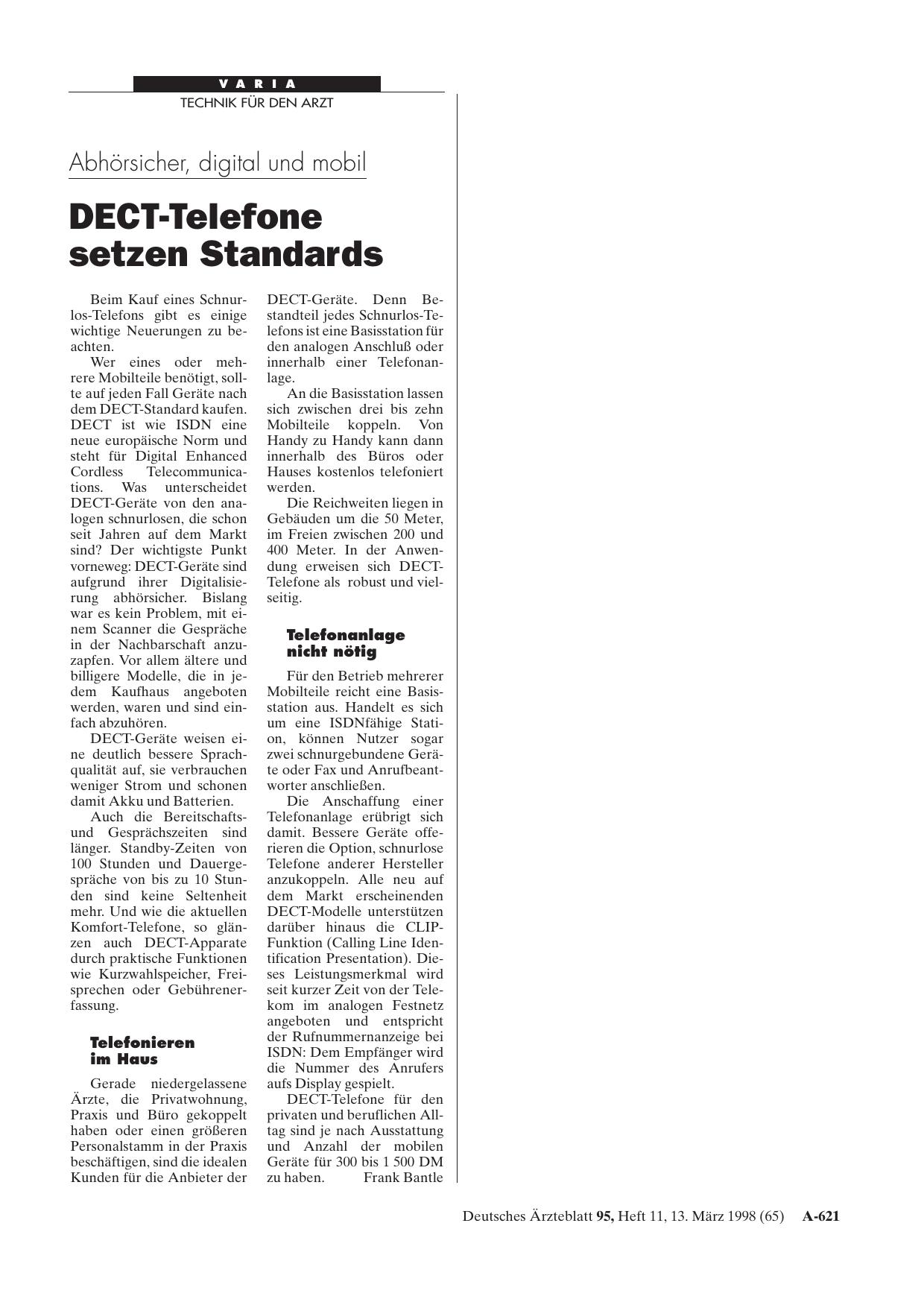 Vorschauseite 1: Abhörsicher, digital und mobil: DECT-Telefone setzen Standards