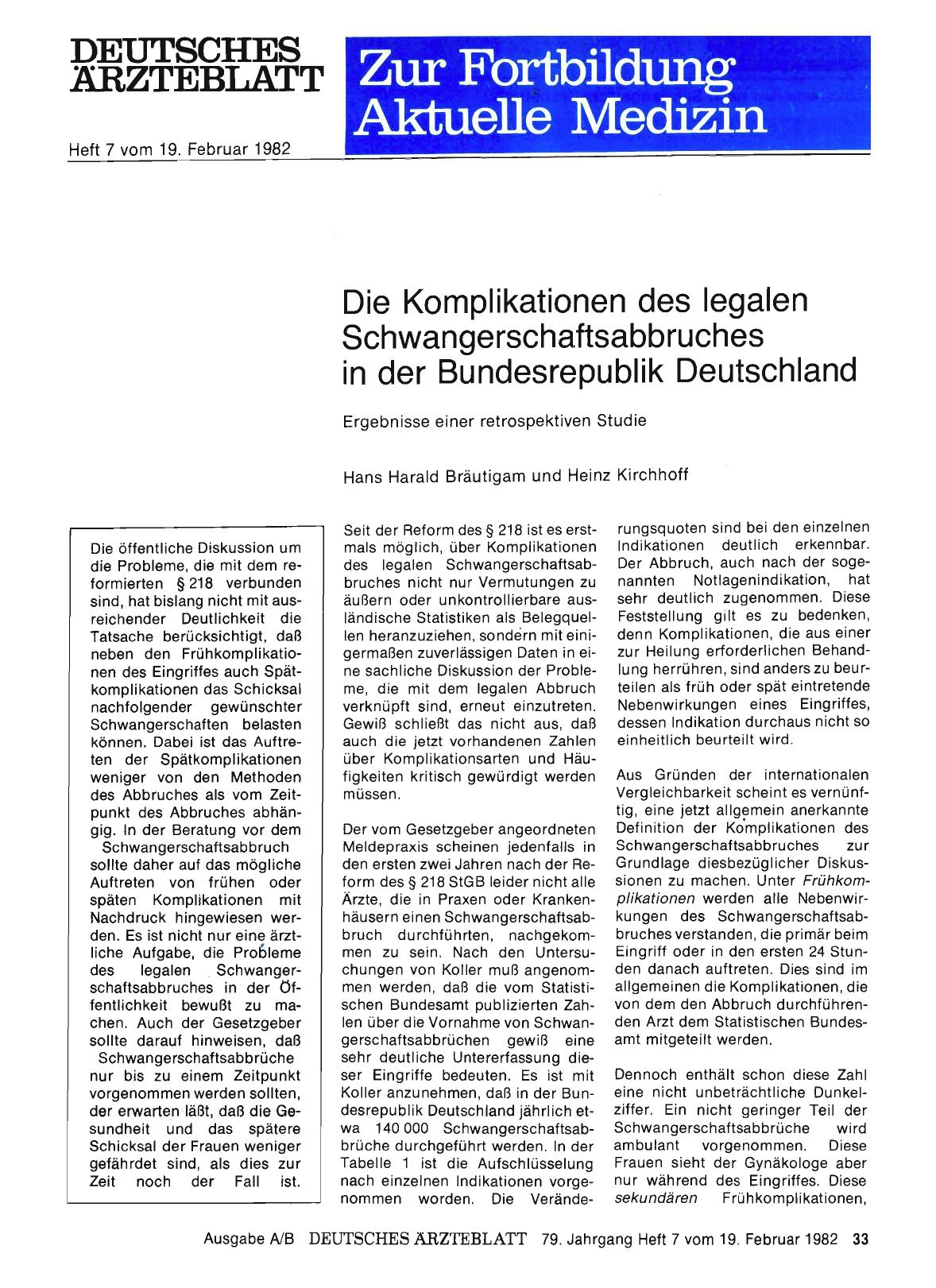 Vorschauseite 1: Die Komplikationen des legalen Schwangerschaftsabbruches in der Bundesrepublik Deutschland