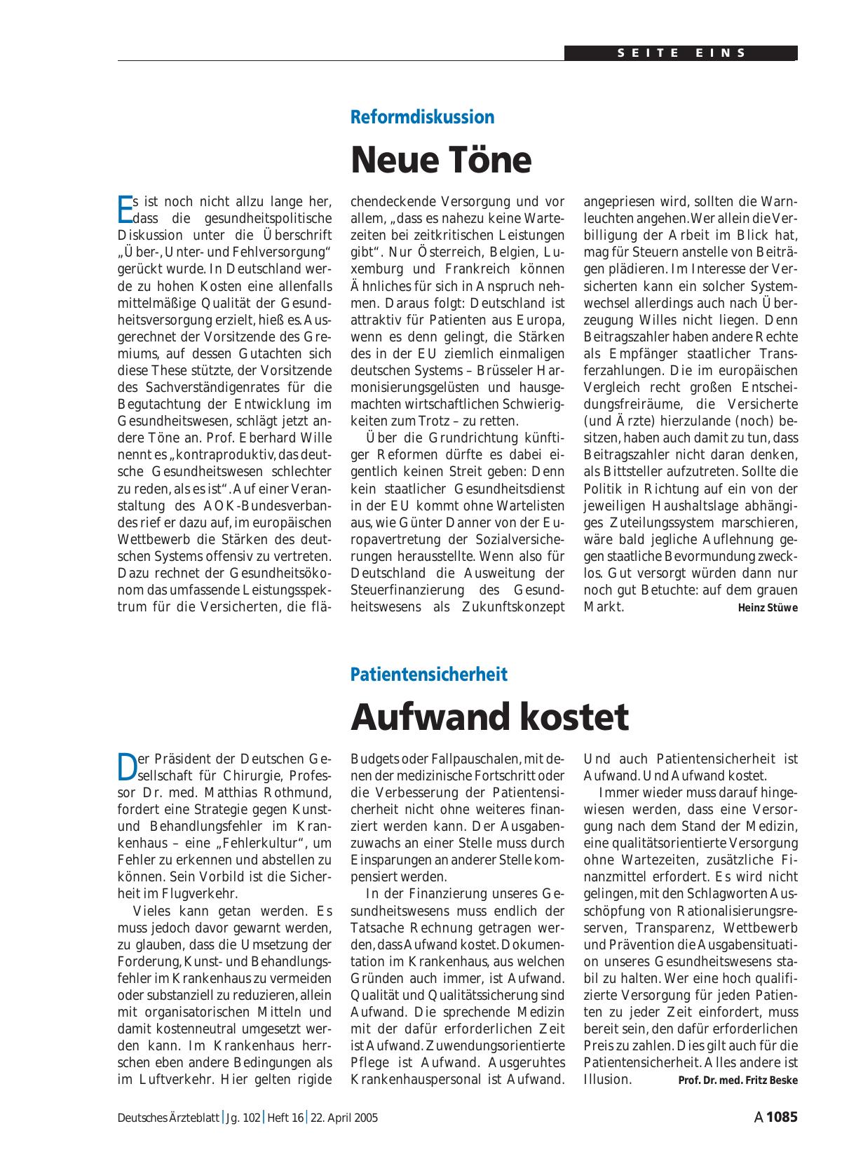 Vorschauseite 1: Reformdiskussion: Neue Töne