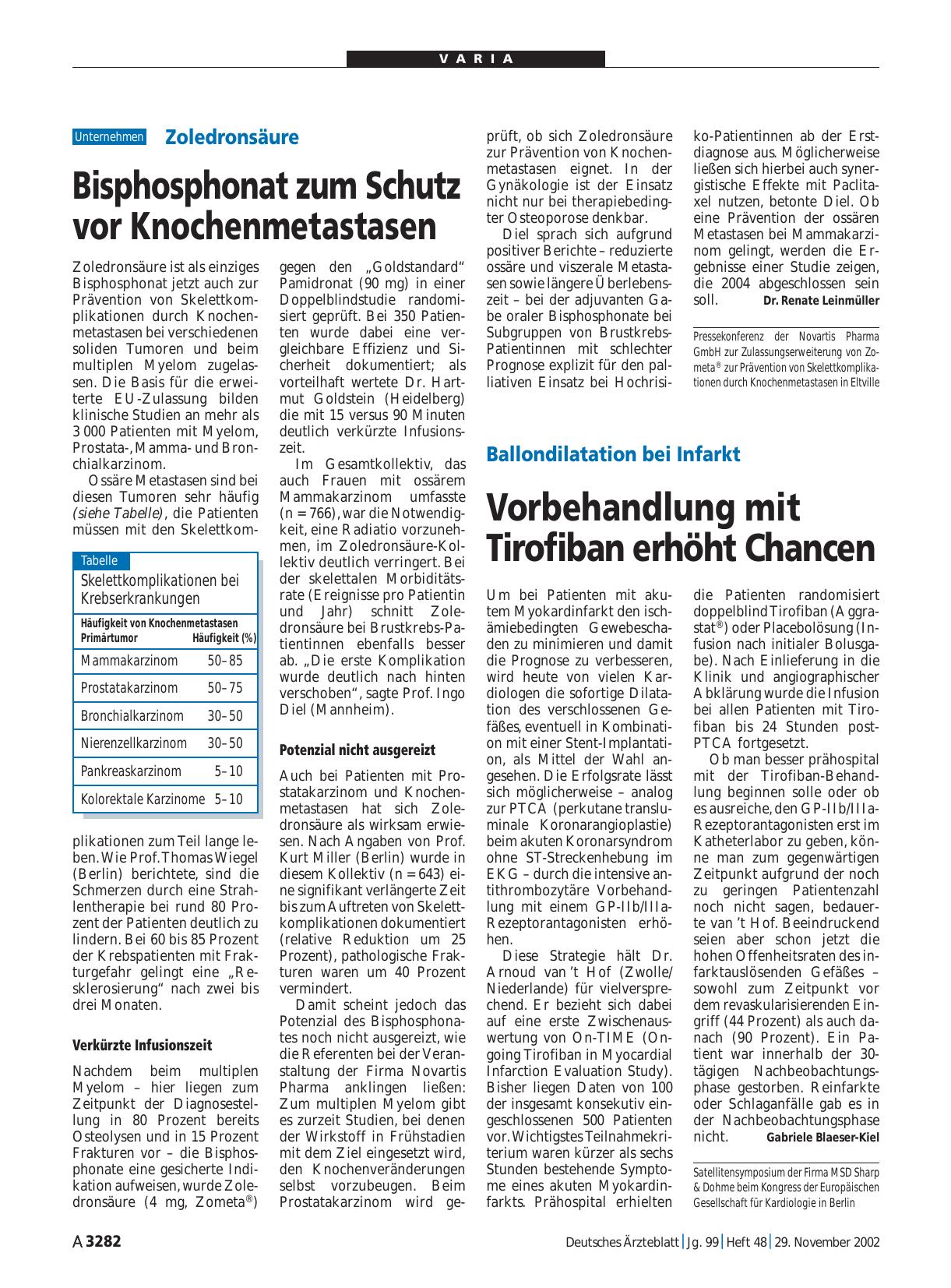 Vorschauseite 1: Zoledronsäure: Bisphosphonat zum Schutz vor Knochenmetastasen