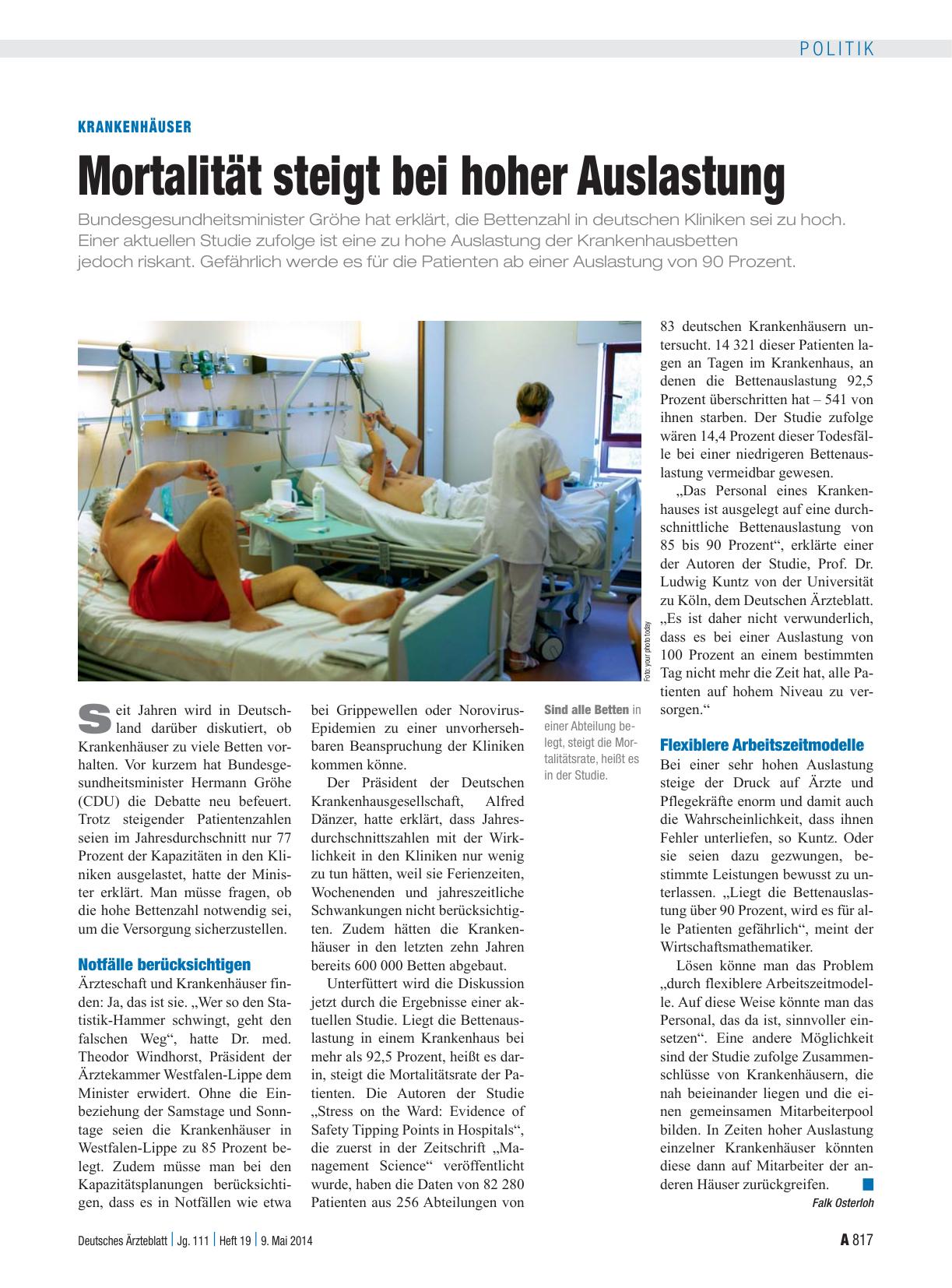 Vorschauseite 1: Krankenhäuser: Mortalität steigt bei hoher Auslastung