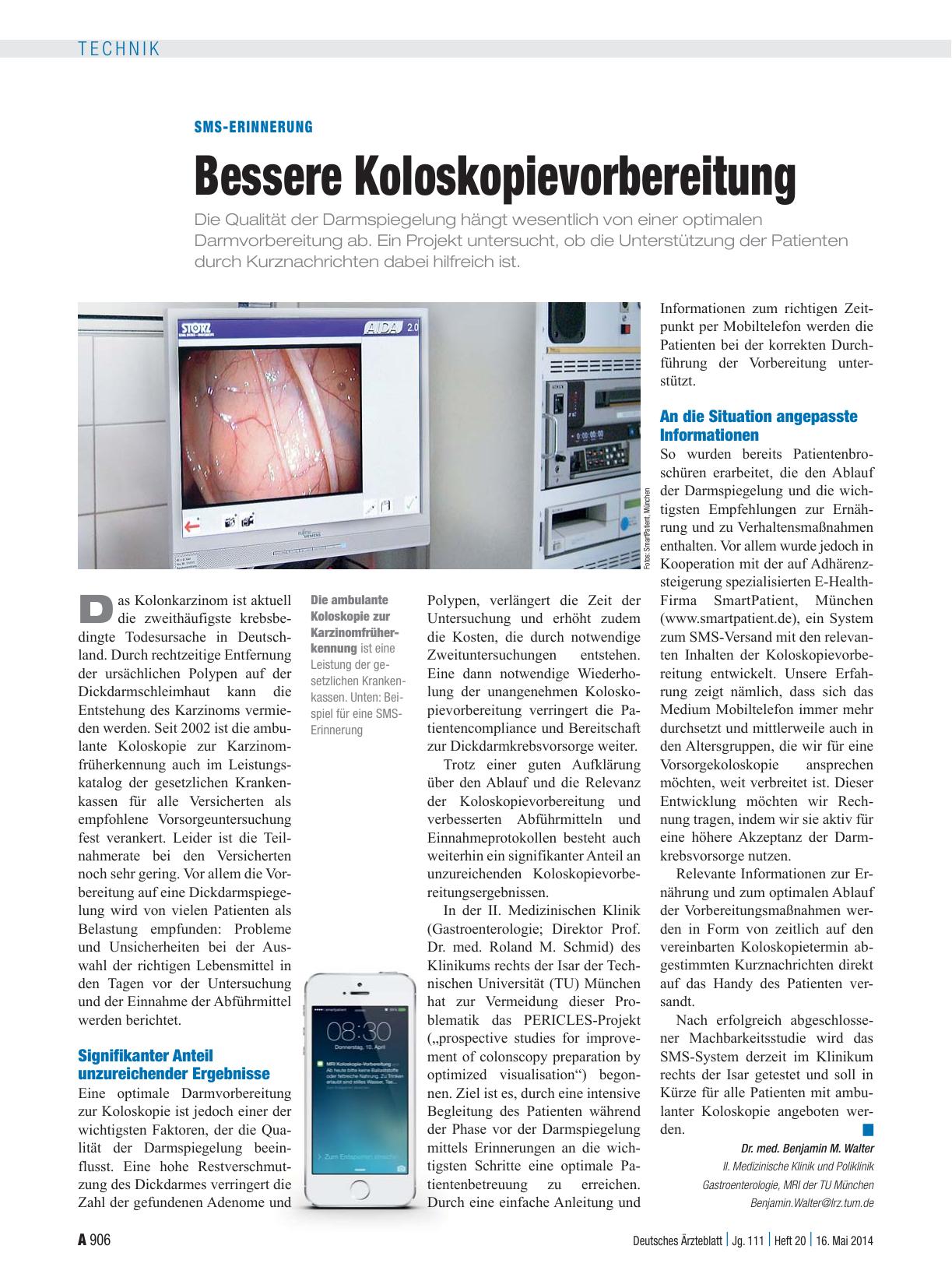 Vorschauseite 1: SMS-Erinnerung: Bessere Koloskopievorbereitung