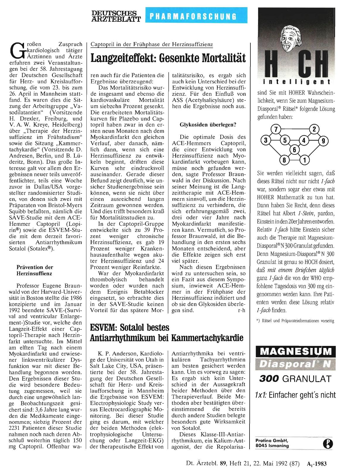 Vorschauseite 1: ESVEM: Sotalol bestes Antiarrhythmikum bei Kammertachykardie