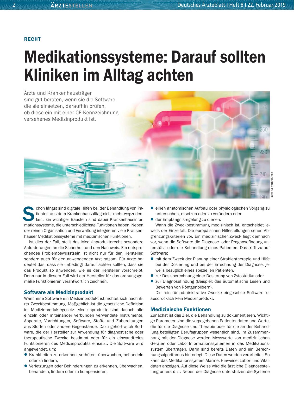 Vorschauseite 1: Recht: Medikationssysteme – Darauf sollten Kliniken im Alltag achten