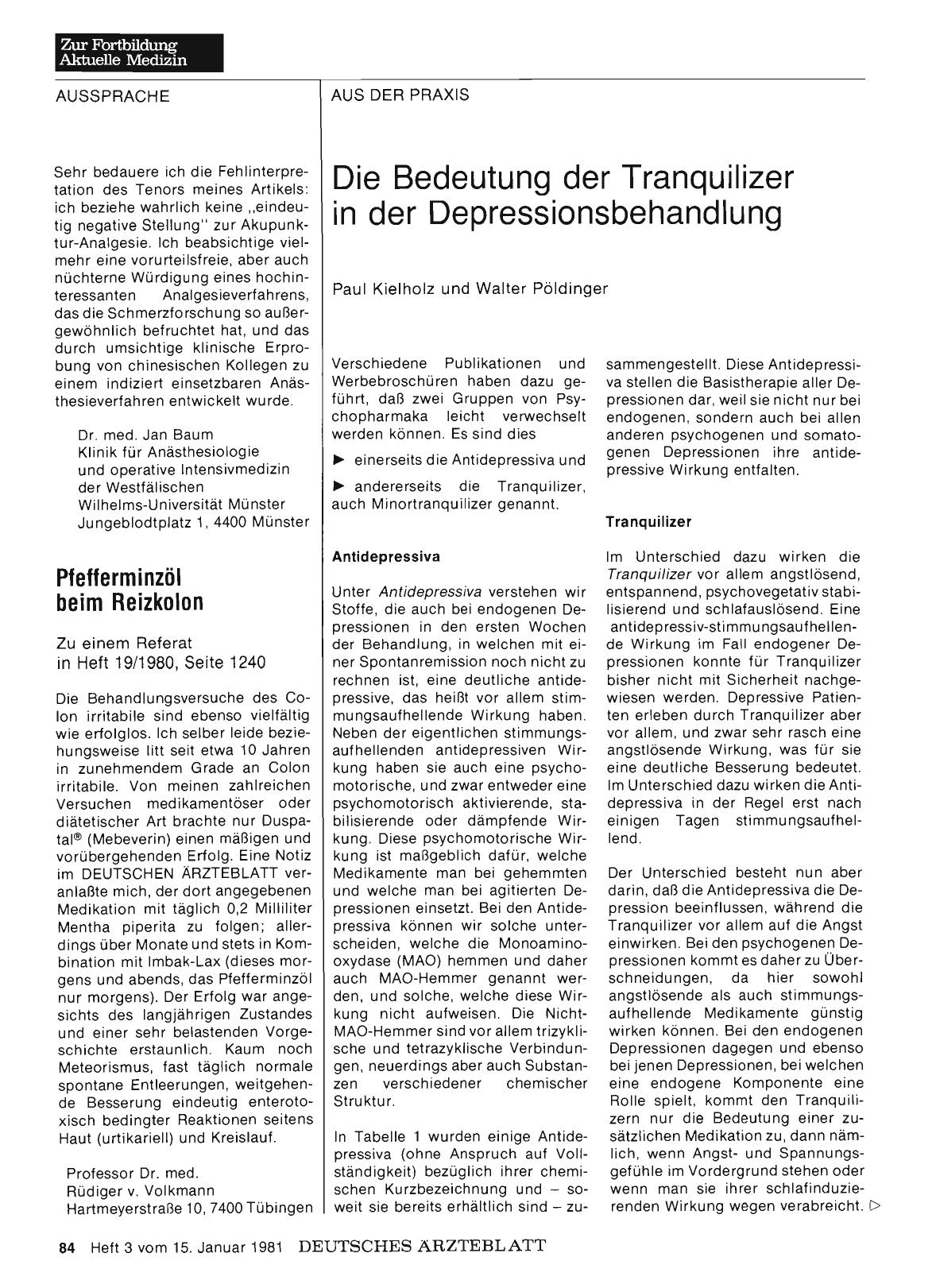 Vorschauseite 1: Die Bedeutung der Tranquilizer in der Depressionsbehandlung