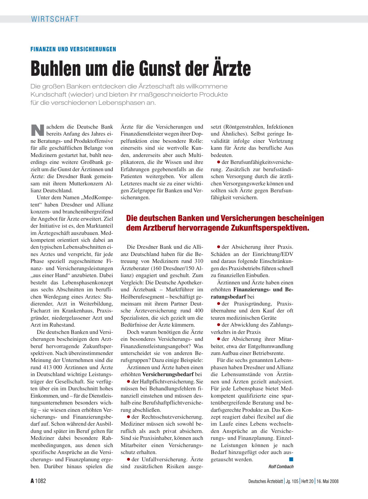 Vorschauseite 1: Finanzen und Versicherungen: Buhlen um die Gunst der Ärzte