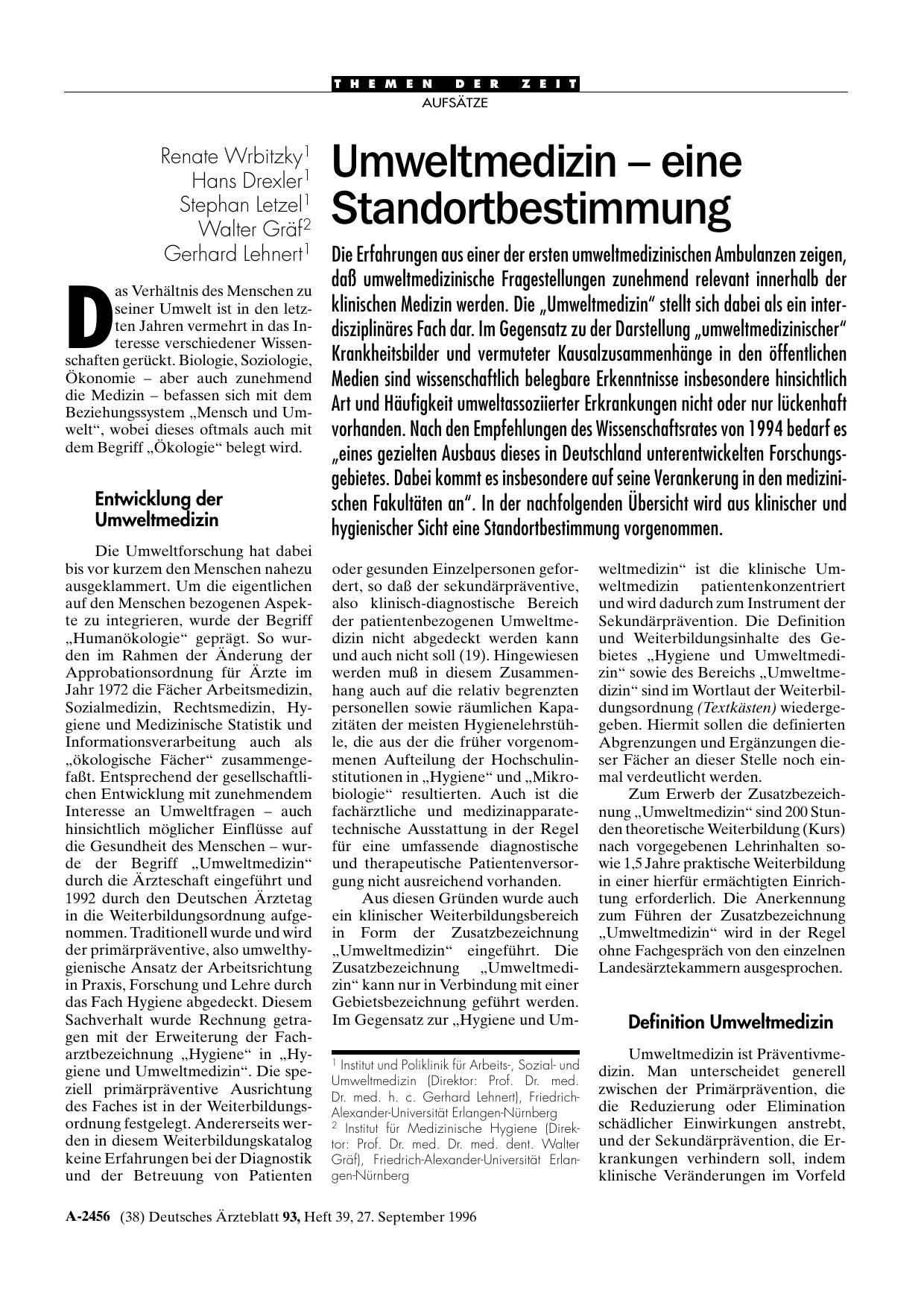 Vorschauseite 1: Umweltmedizin – eine Standortbestimmung