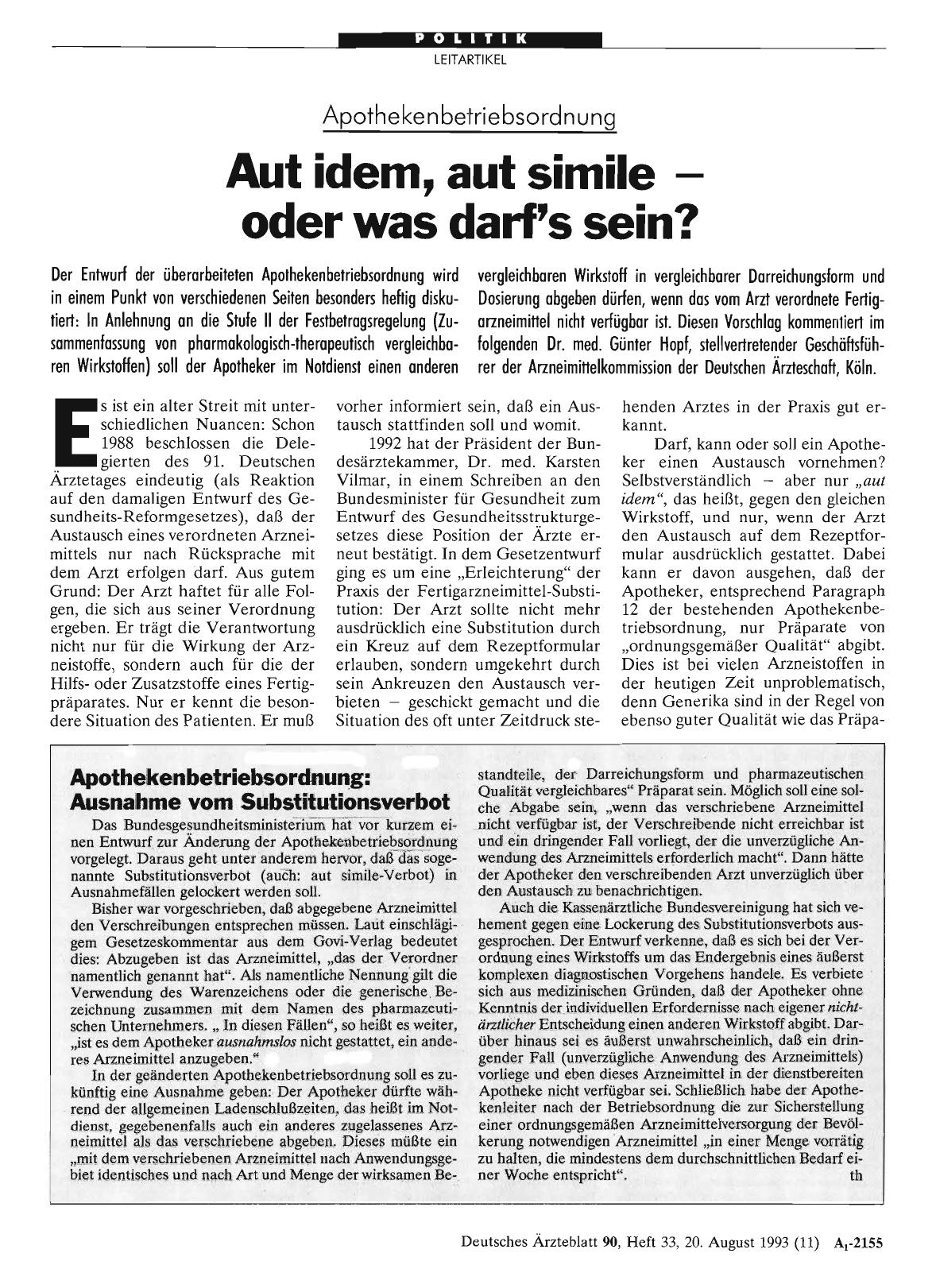 Vorschauseite 1: Apothekenbetriebsordnung: Aut idem, aut simile - oder was darf's sein?