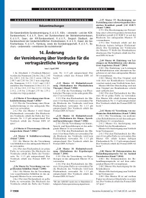 Vorschauseite 1: Bekanntmachungen: 14. Änderung der Vereinbarung über Vordrucke für die vertragsärztliche Versorgung