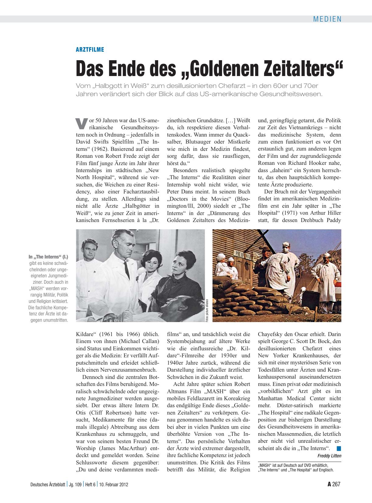Vorschauseite 1: Arztfilme: Das Ende des „Goldenen Zeitalters“