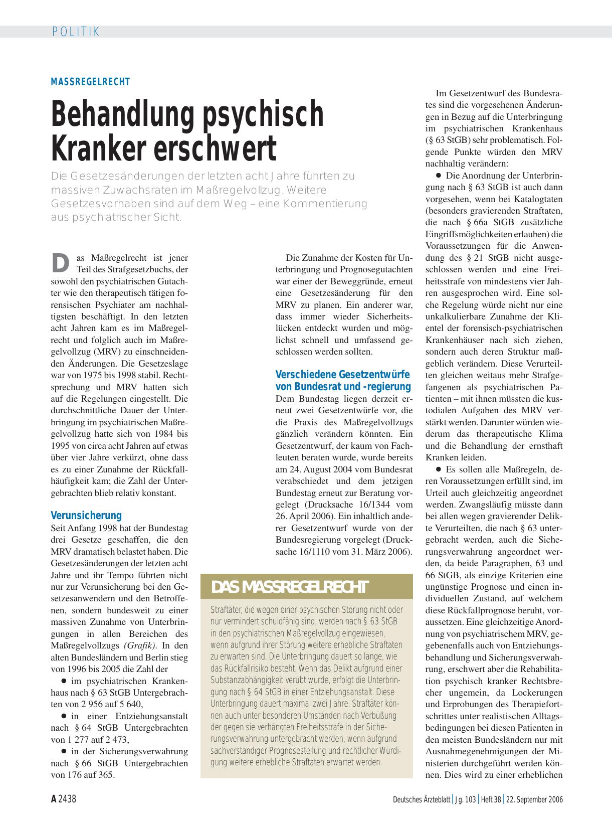 Vorschauseite 1: Massregelrecht: Behandlung psychisch Kranker erschwert