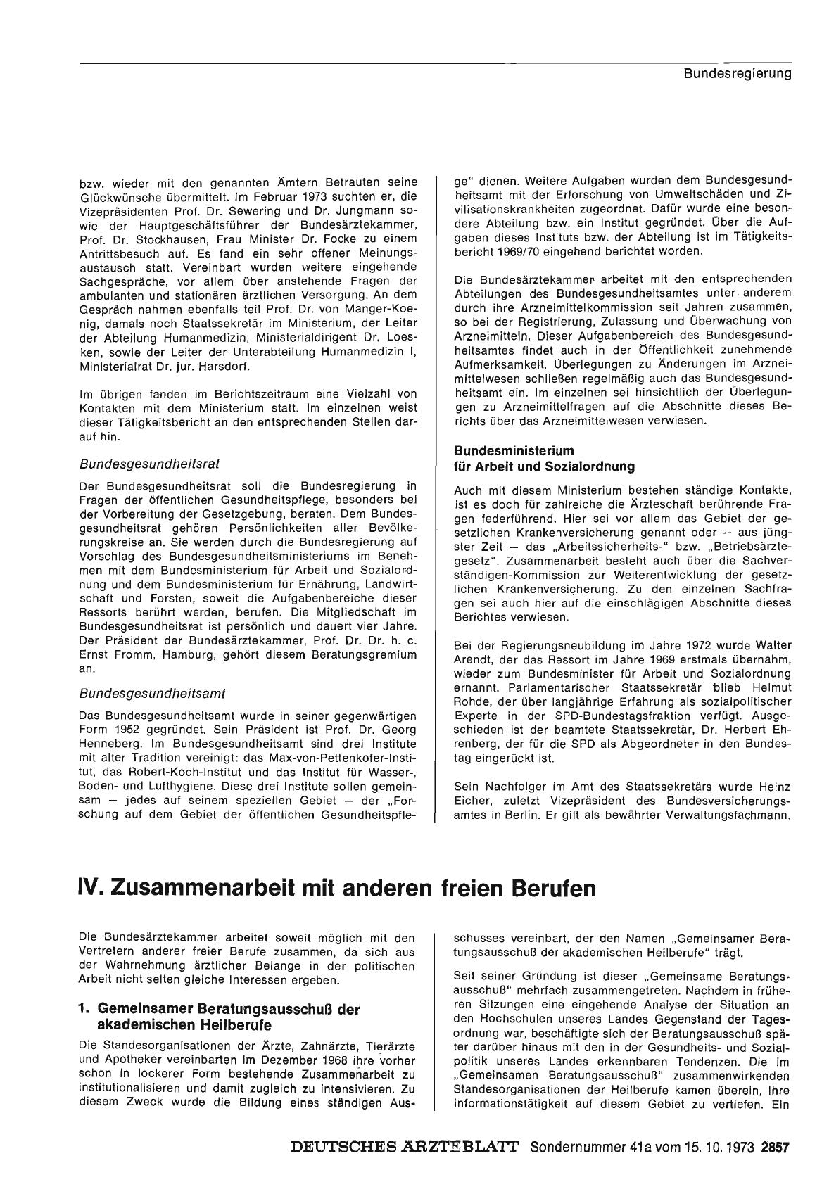 Vorschauseite 1: Bericht über das Jahr 1972/73: L. Die ärztliche Standesorganisation: IV. Zusammenarbeit mit anderen freien Berufen